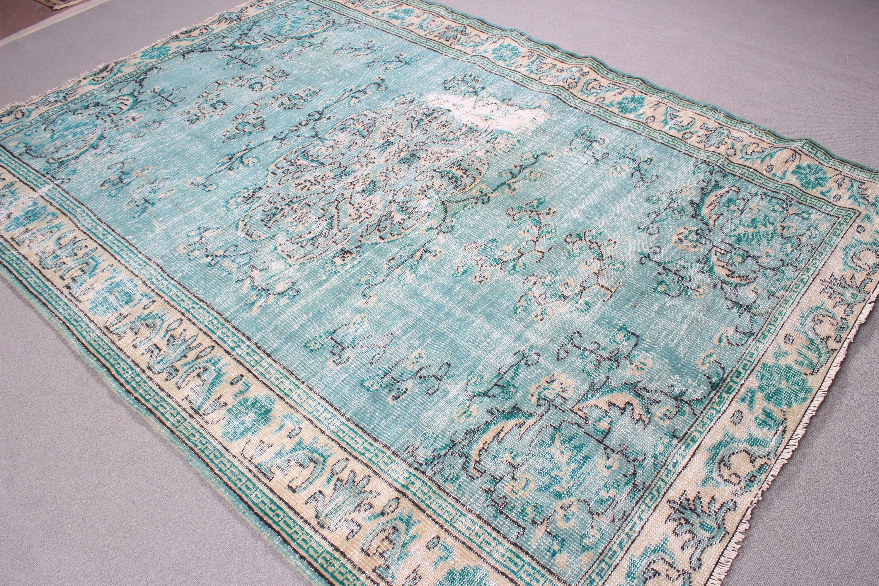 6.4x8.6 ft Large Rugs, Turkish Rug, Vintage Rug, Green Neutral Rug, Oushak Rug, Rugs for Dining Room, Bedroom Rug, Large Boho Rug