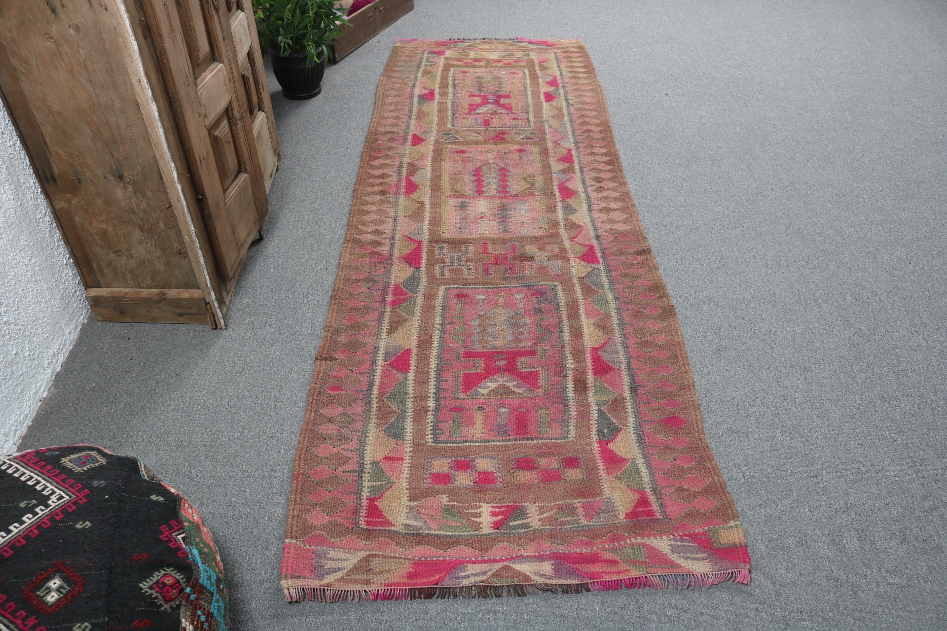 Boho Halı, Vintage Yolluk Halıları, Kahverengi Mutfak Halıları, Yatak Odası Halıları, Vintage Halı, Türk Halısı, Merdiven Halısı, 3x8.7 ft Yolluk Halıları, Geometrik Halılar