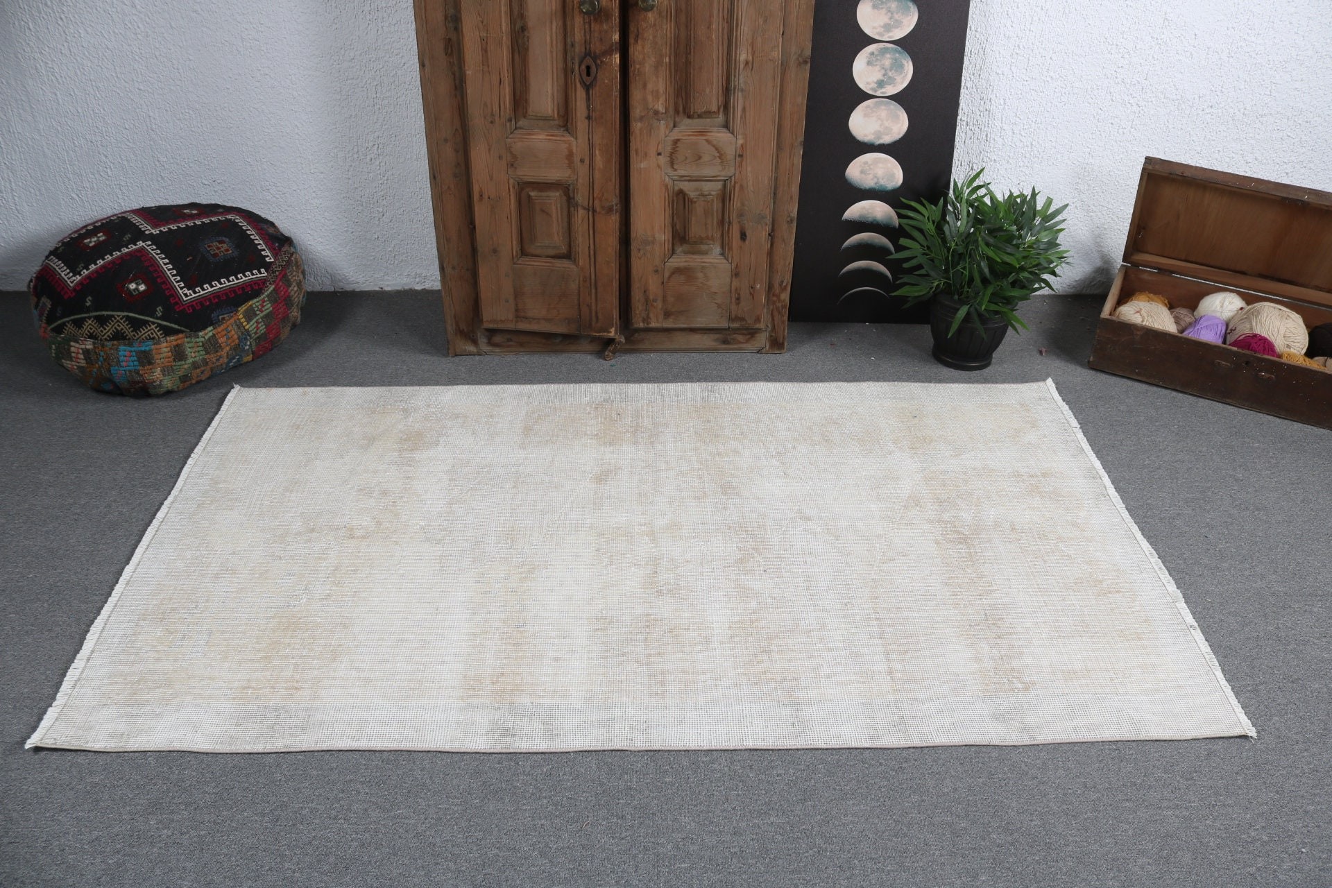 3.7x6.5 ft Area Rug, Indoor Rugs, Vintage Rug, Wool Rug, Rugs for Kitchen, Vintage Area Rug, Beige Luxury Rugs, Cool Rug, Turkish Rug