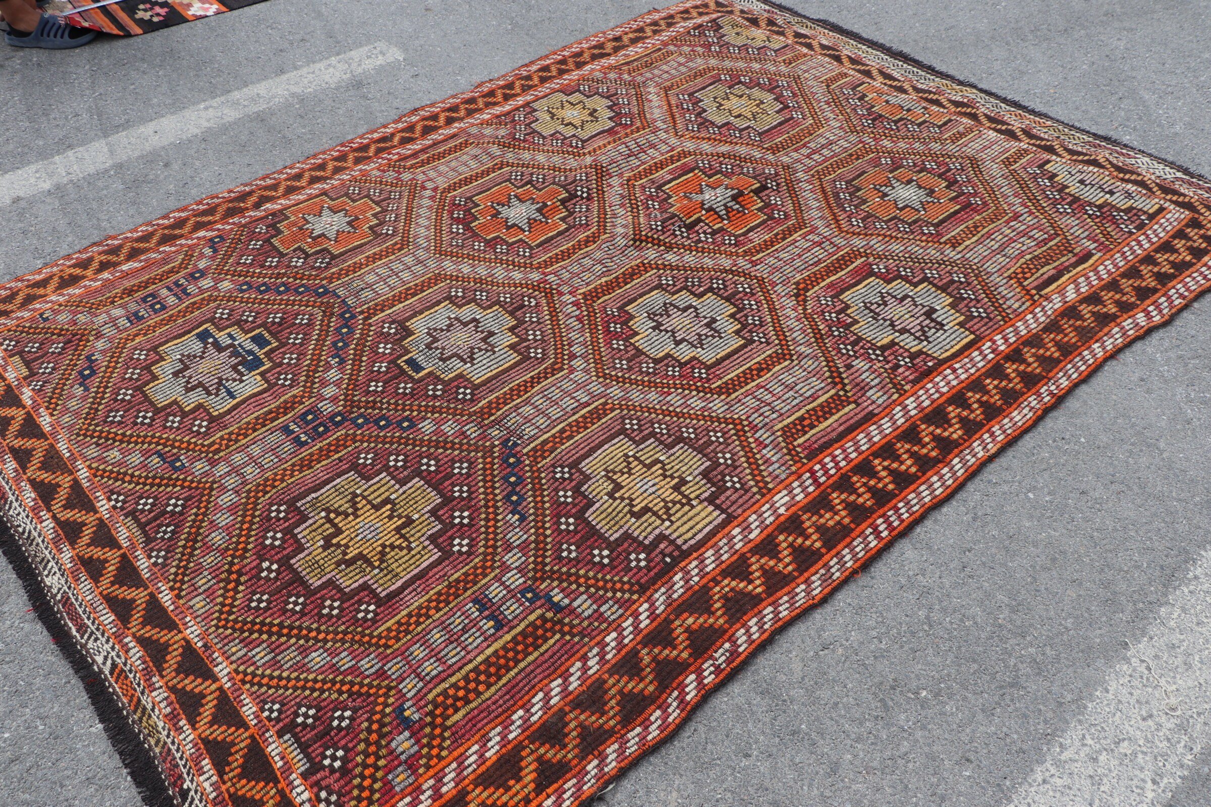 Kilim, Salon Rug, 5.6x8.6 ft Large Rugs, Turkish Rug, Vintage Rug, Floor Rug, Living Room Rug, Kitchen Rug, Nomadic Rugs, Brown Kitchen Rug