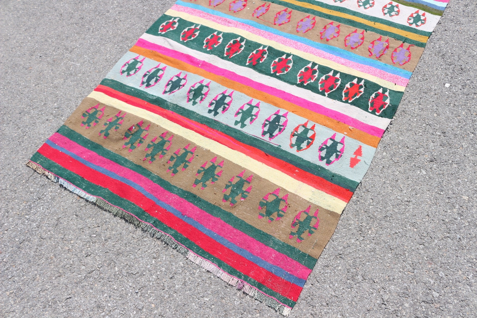 Türk Halısı, Vintage Halı, Alan Kilimleri, Yatak Odası Halıları, Pembe 4x8.4 ft Alan Kilim, Kilim, Oushak Halı, Çocuk Halısı, Antika Halılar