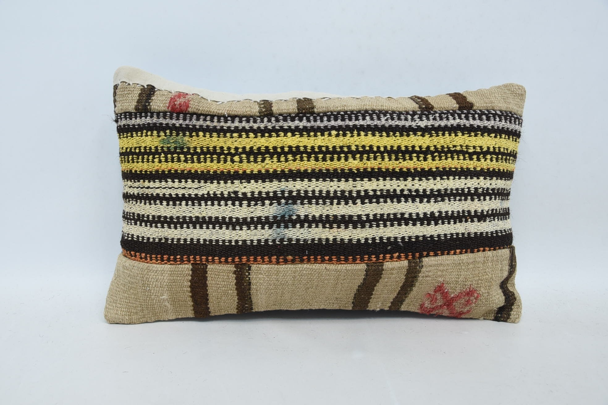 Home Decor Pillow, 12"x20" Beige Cushion Case, Garden Cushion, Ethnical Kilim Rug Pillow, Interior Designer Pillow