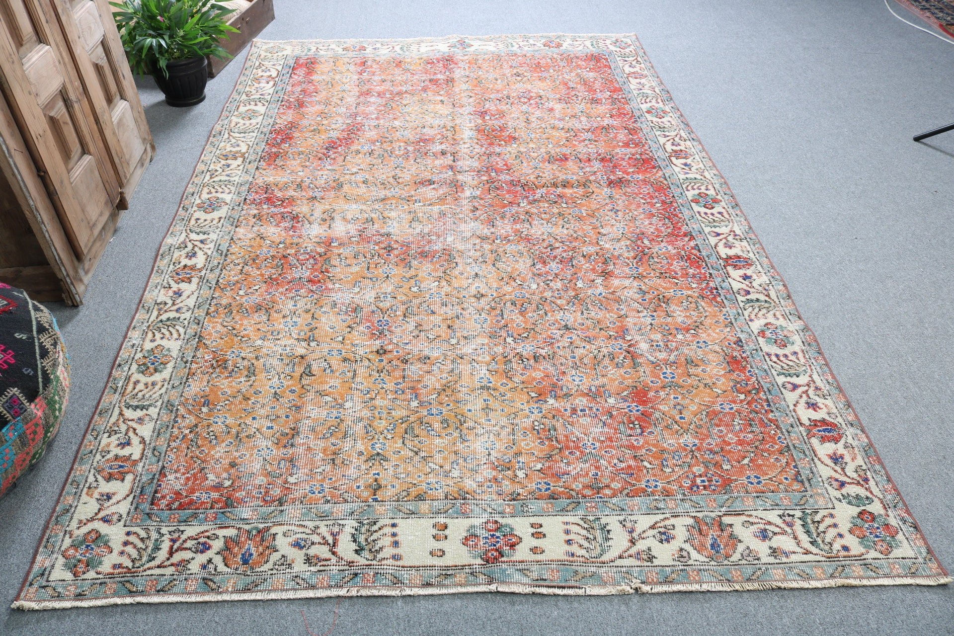 Dining Room Rugs, Neutral Rugs, Vintage Rugs, Orange Flatweave Rugs, 5.7x9.1 ft Large Rugs, Turkish Rugs, Large Vintage Rug, Modern Rug