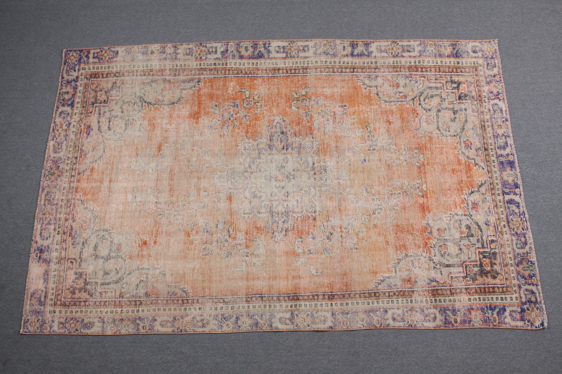 Oturma Odası Halısı, Havalı Halılar, Anadolu Halısı, 6.2x10.8 ft Büyük Halı, Yemek Odası Halısı, Yer Halısı, Türk Halıları, Vintage Halı, Turuncu Antika Halı