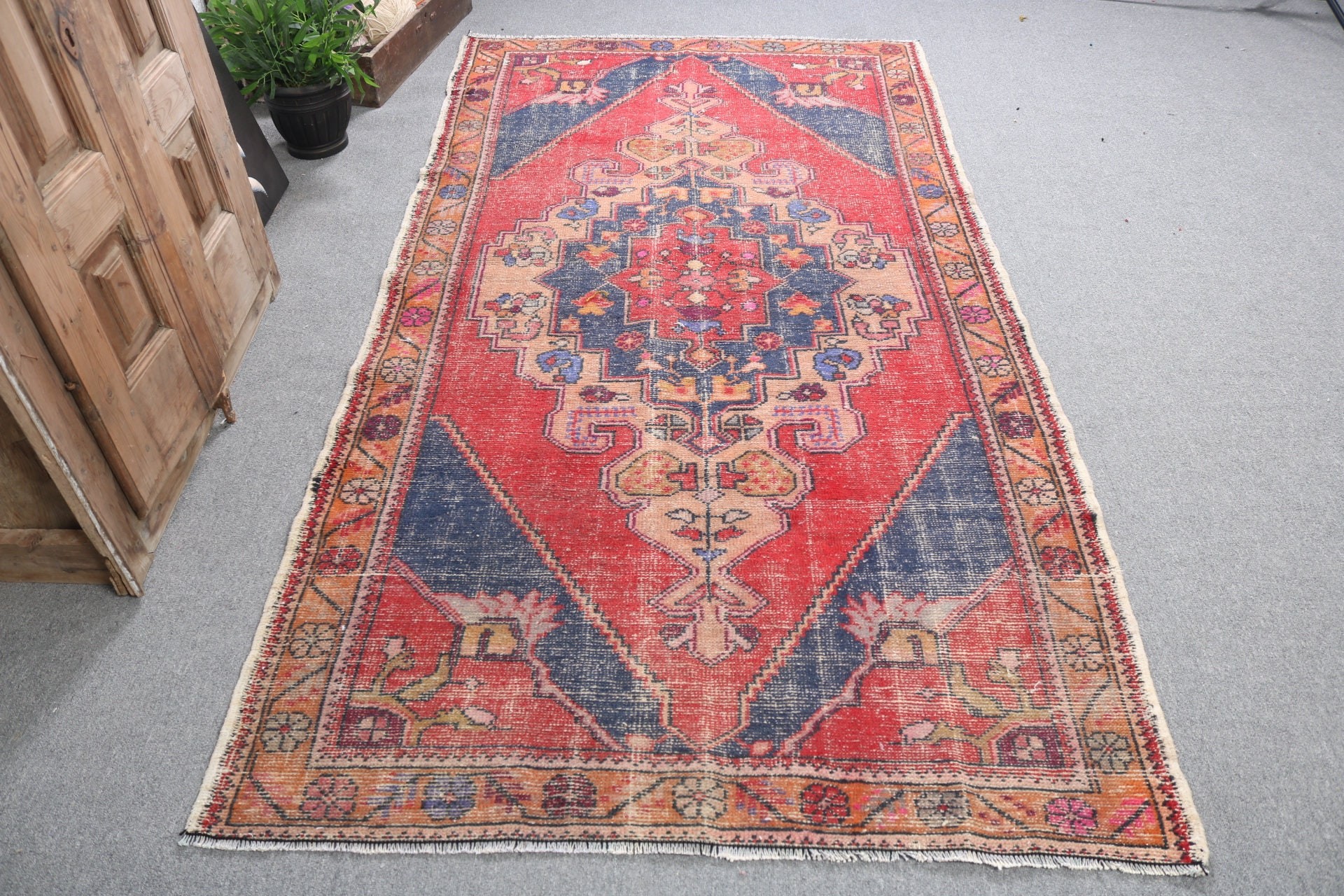 Kırmızı Açıklama Halıları, Türk Halıları, Vintage Halı, Yatak Odası Halıları, 4,3x8,4 ft Alan Halıları, Soğuk Halı, Zemin Halıları, Lüks Halı, Yer Halısı