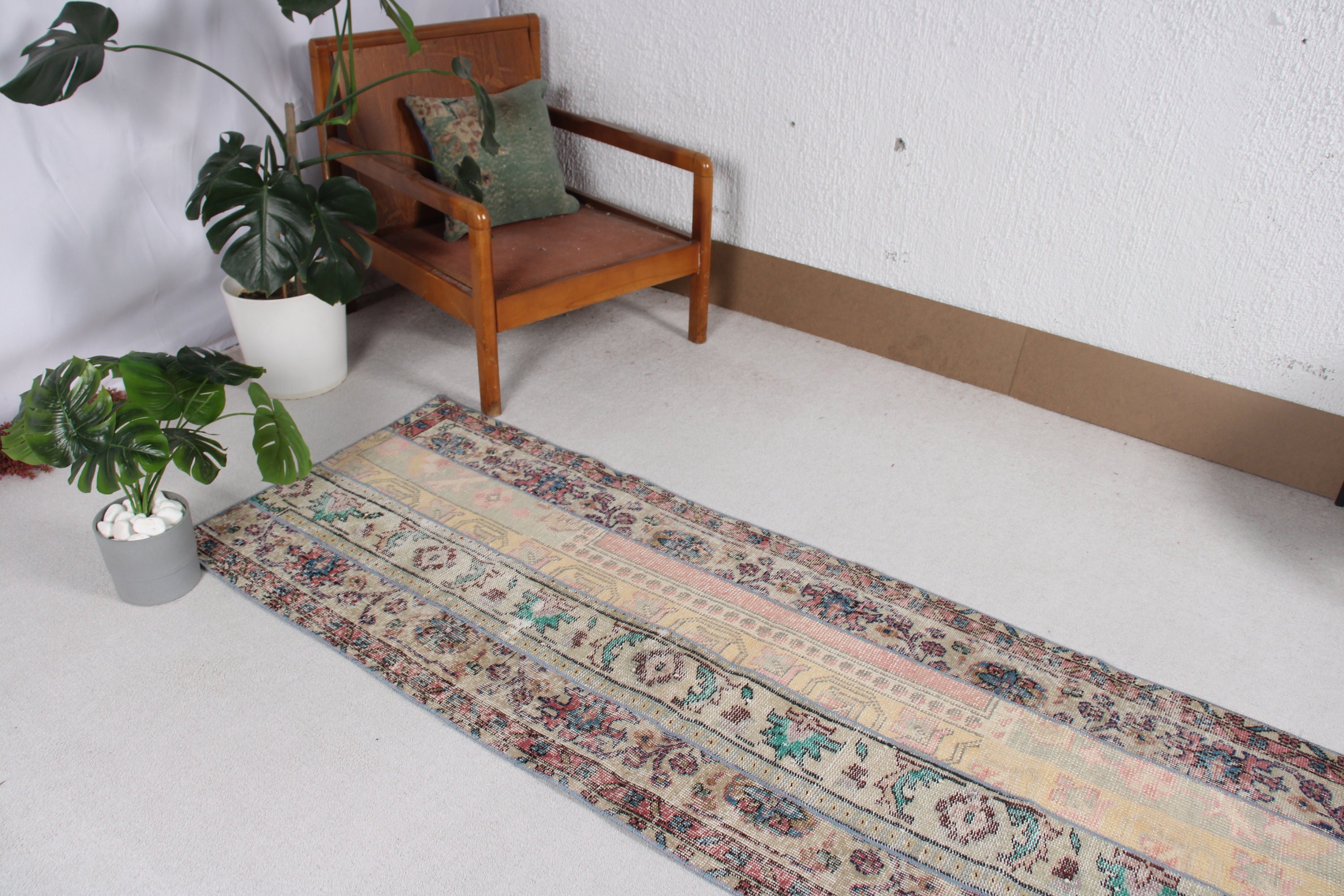 2.4x6.8 ft Runner Halı, Ofis Halısı, Oushak Halıları, Türk Halısı, Vintage Runner Halısı, Bej Bildirim Halısı, Vintage Halı, Koridor Halısı, Lüks Halı