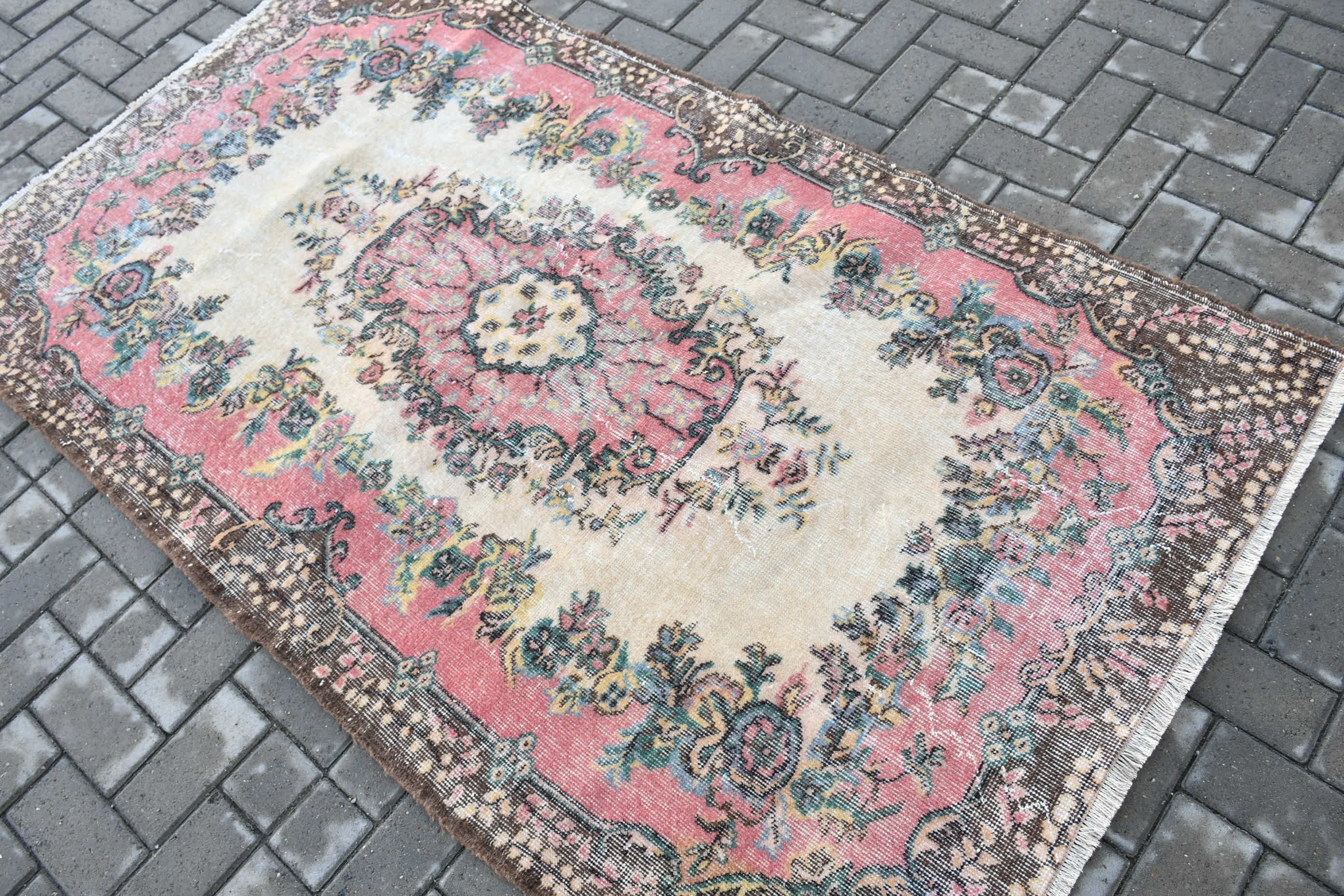 3.9x6.7 ft Area Rug, Floor Rug, Kitchen Rugs, Pink Bedroom Rug, Turkish Rugs, Moroccan Rug, Vintage Rug, Abstract Rug