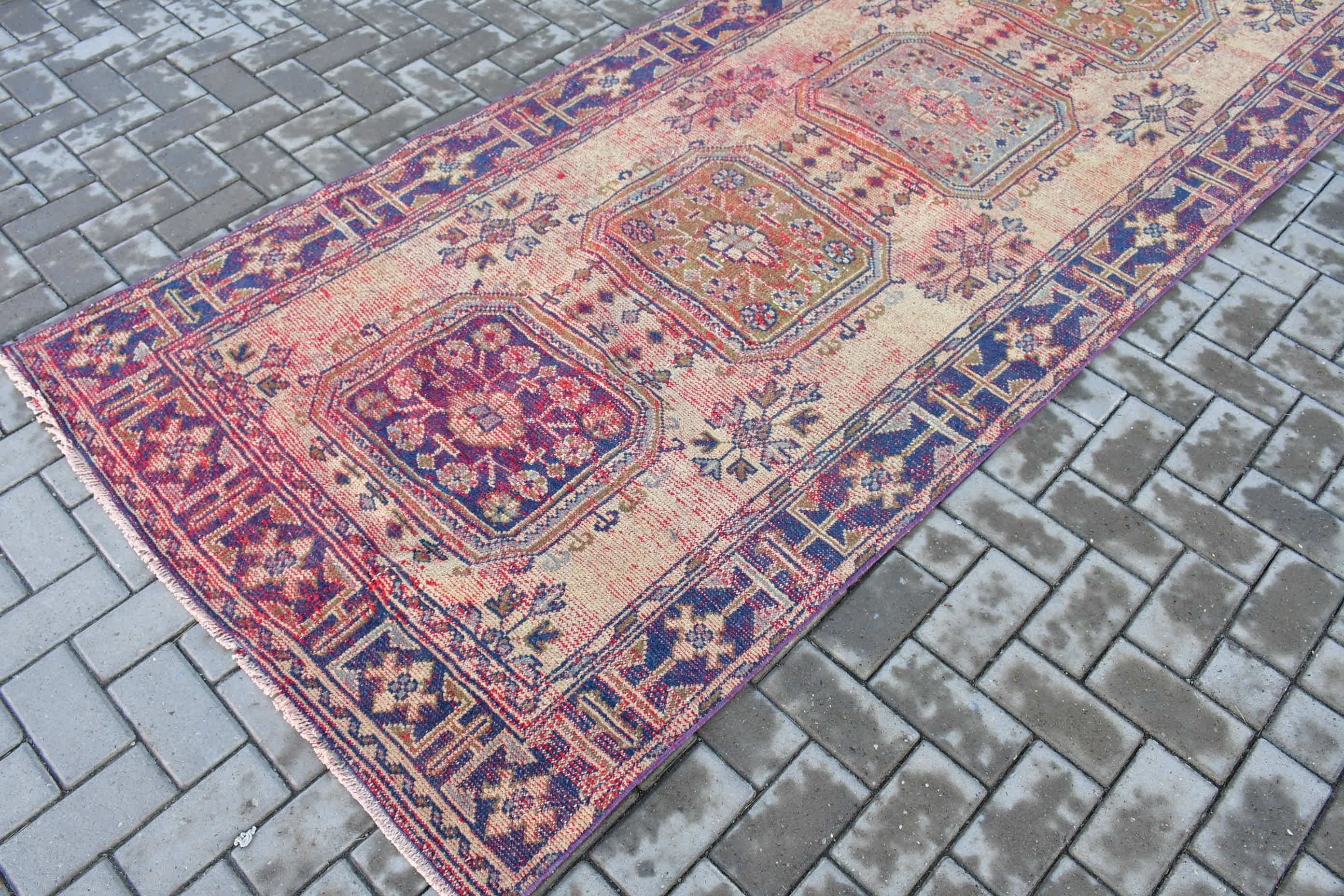 Yer Halısı, Bej Zemin Halısı, Vintage Halı, Türk Halısı, 4.2x11.4 ft Runner Halısı, Runner Halıları, Koridor Halısı, Merdiven Halıları