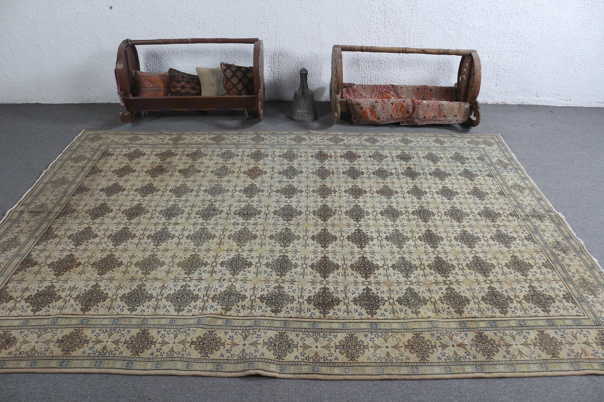 Vintage Halı, Yeşil 6.7x9.3 ft Büyük Halı, Salon Halısı, Salon Halıları, Mutfak Halısı, Türk Halısı, Yatak Odası Halıları, Sanat Halısı, Yün Halı