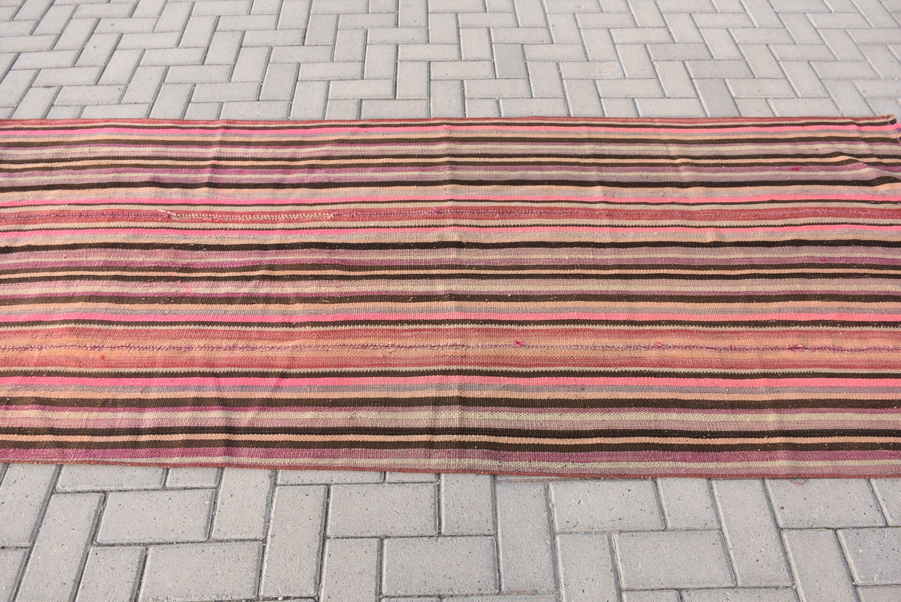 Rugs for Nursery, Pink Wool Rugs, 3.5x8.5 ft Area Rug, Indoor Rugs, Turkish Rug, Vintage Rugs, Wool Rug, Floor Rug, Kilim, Oushak Rugs