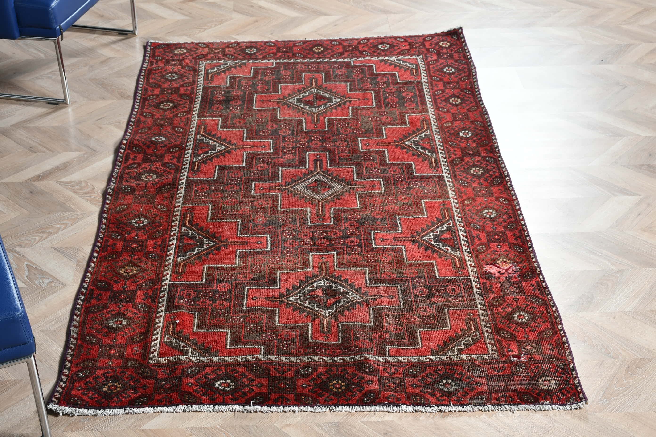 Turkish Rug, Home Decor Rug, Vintage Rug, 4.1x7.3 ft Area Rug, Rugs for Floor, Floor Rug, Red Home Decor Rugs, Bedroom Rugs, Kitchen Rug