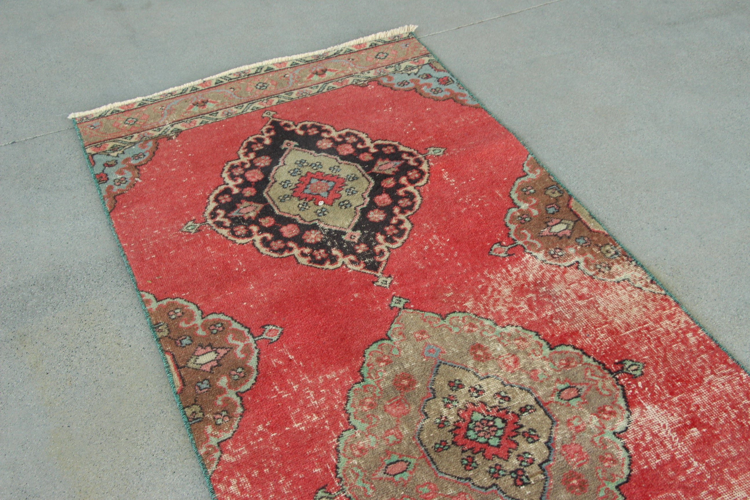 Boho Rug, Turkish Rugs, Cool Rugs, 3x12.5 ft Runner Rug, Vintage Rug, Red Neutral Rug, Rugs for Hallway, Kitchen Rug, Hallway Rugs