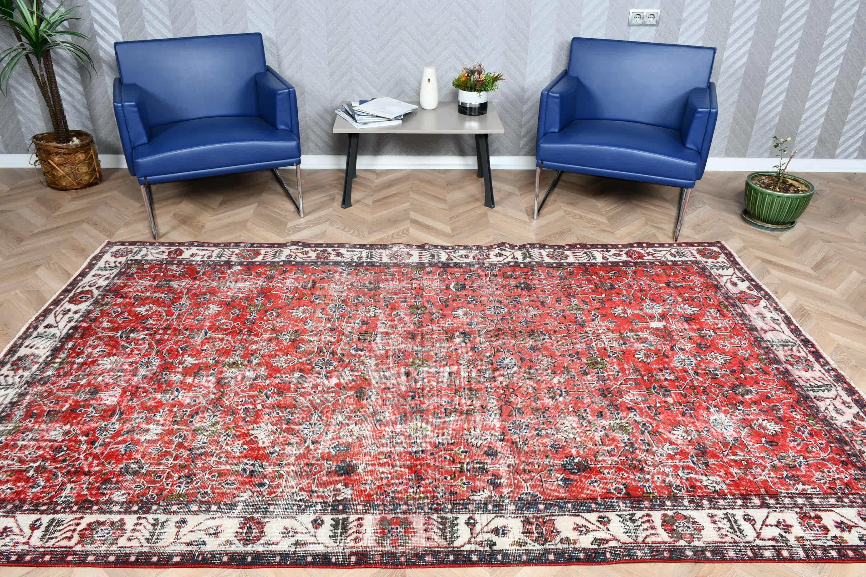 Red Wool Rug, Rugs for Living Room, Vintage Rug, 5.4x9.2 ft Large Rug, Salon Rug, Turkish Rugs, Wool Rug, Living Room Rug, Bedroom Rug