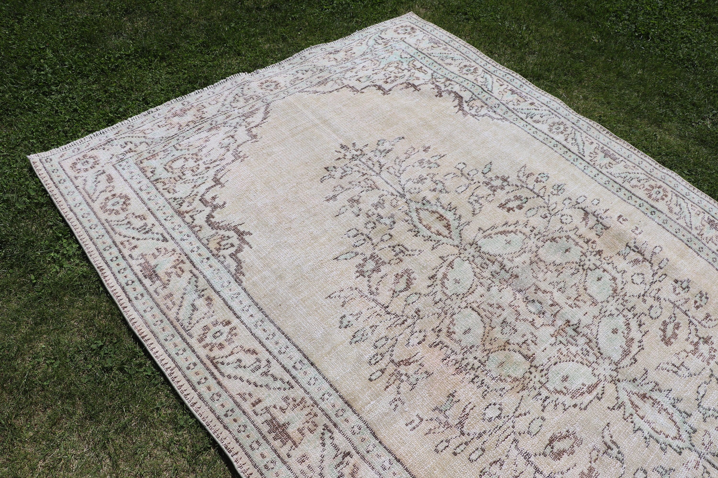 Büyük Boho Halı, Modern Halı, 5.6x8.2 ft Büyük Halı, Vintage Halı, Türk Halısı, Yeşil Modern Halı, Yemek Odası Halıları, Havalı Halılar, Kabile Halısı