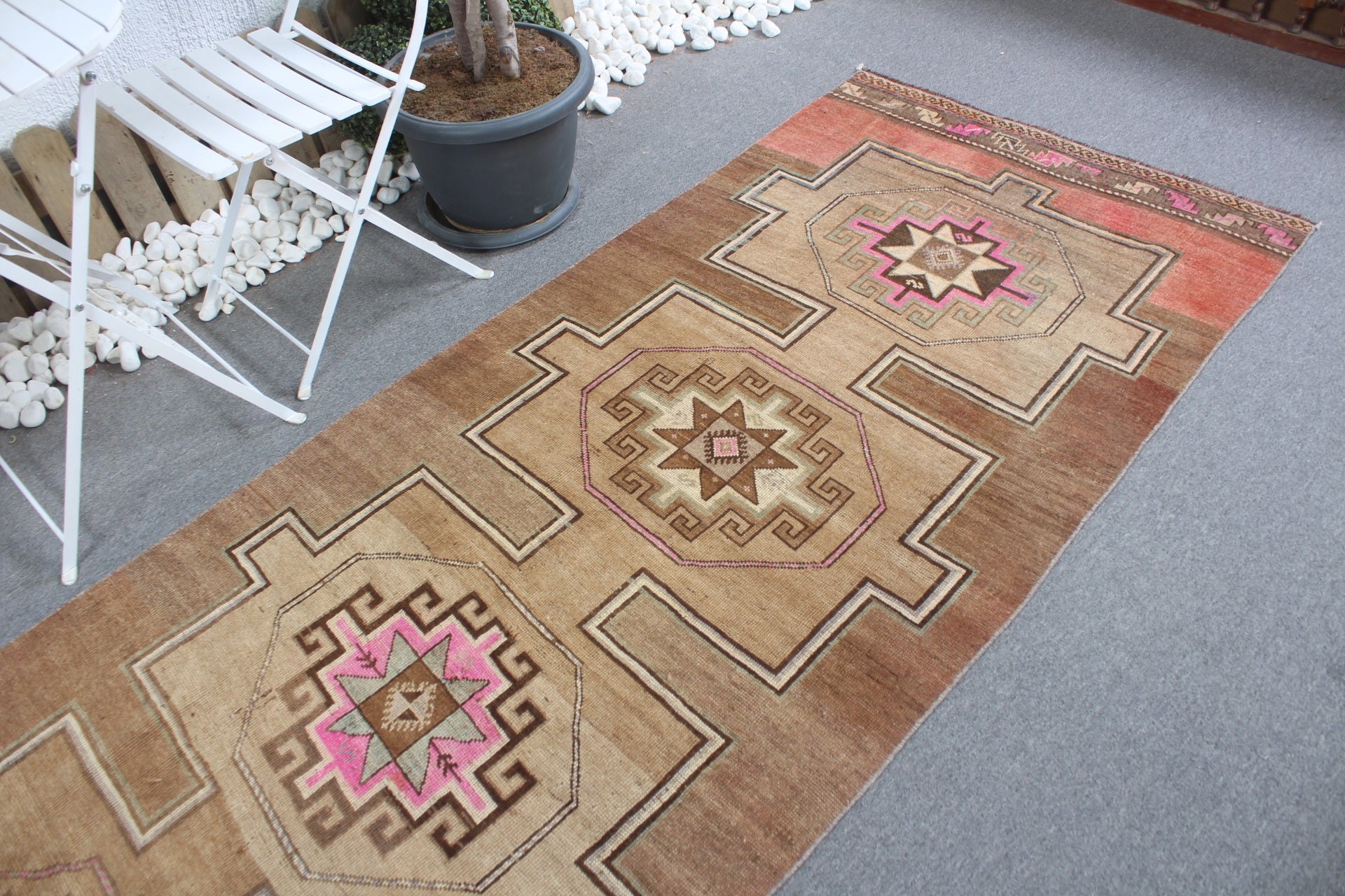 Bohemian Rug, Vintage Rug, Brown Cool Rug, Kitchen Rug, 3.5x11.9 ft Runner Rugs, Turkish Rug, Moroccan Rug, Rugs for Hallway, Wool Rug