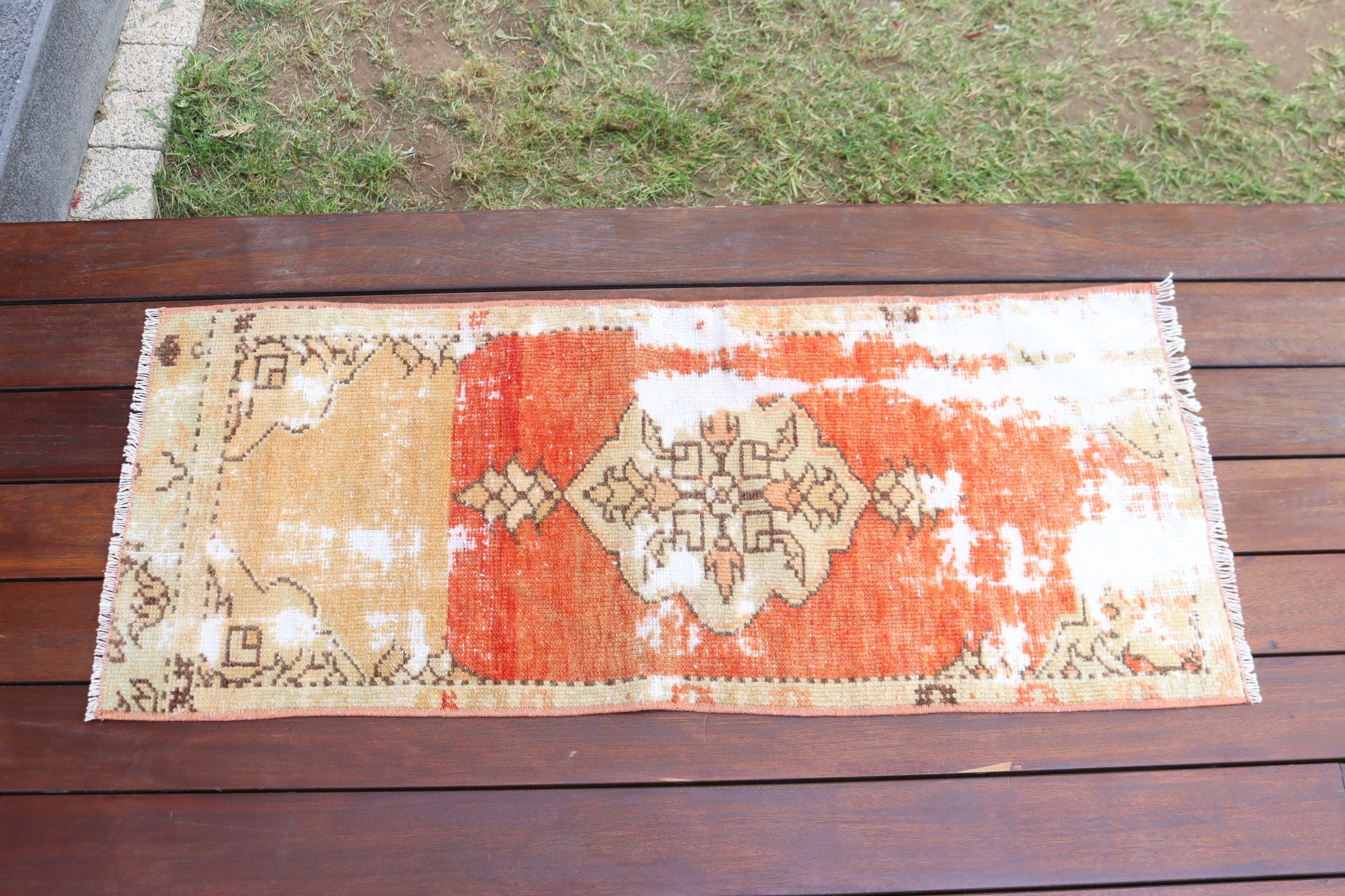 Vintage Rugs, Bath Rug, Orange Neutral Rugs, Wool Bath Mat Rug, Oushak Rugs, Turkish Rug, Car Mat Rugs, Bedroom Rugs, 1.3x3.2 ft Small Rugs