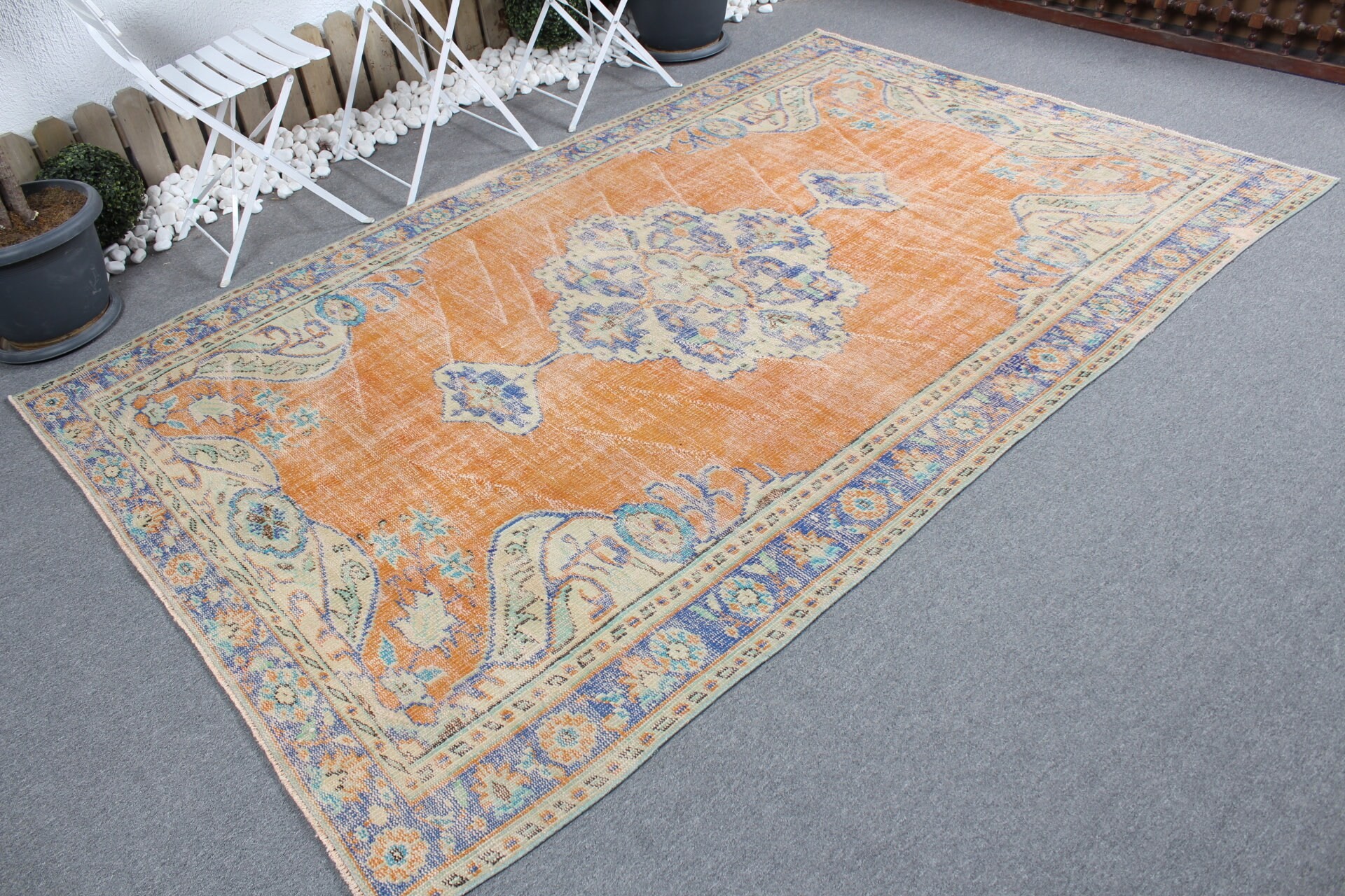 Turuncu Oushak Halı, Havalı Halılar, Dış Mekan Halıları, Türk Halısı, Yatak Odası Halıları, Vintage Halılar, Fas Halıları, 5,7x8,9 ft Büyük Halılar, Salon Halısı