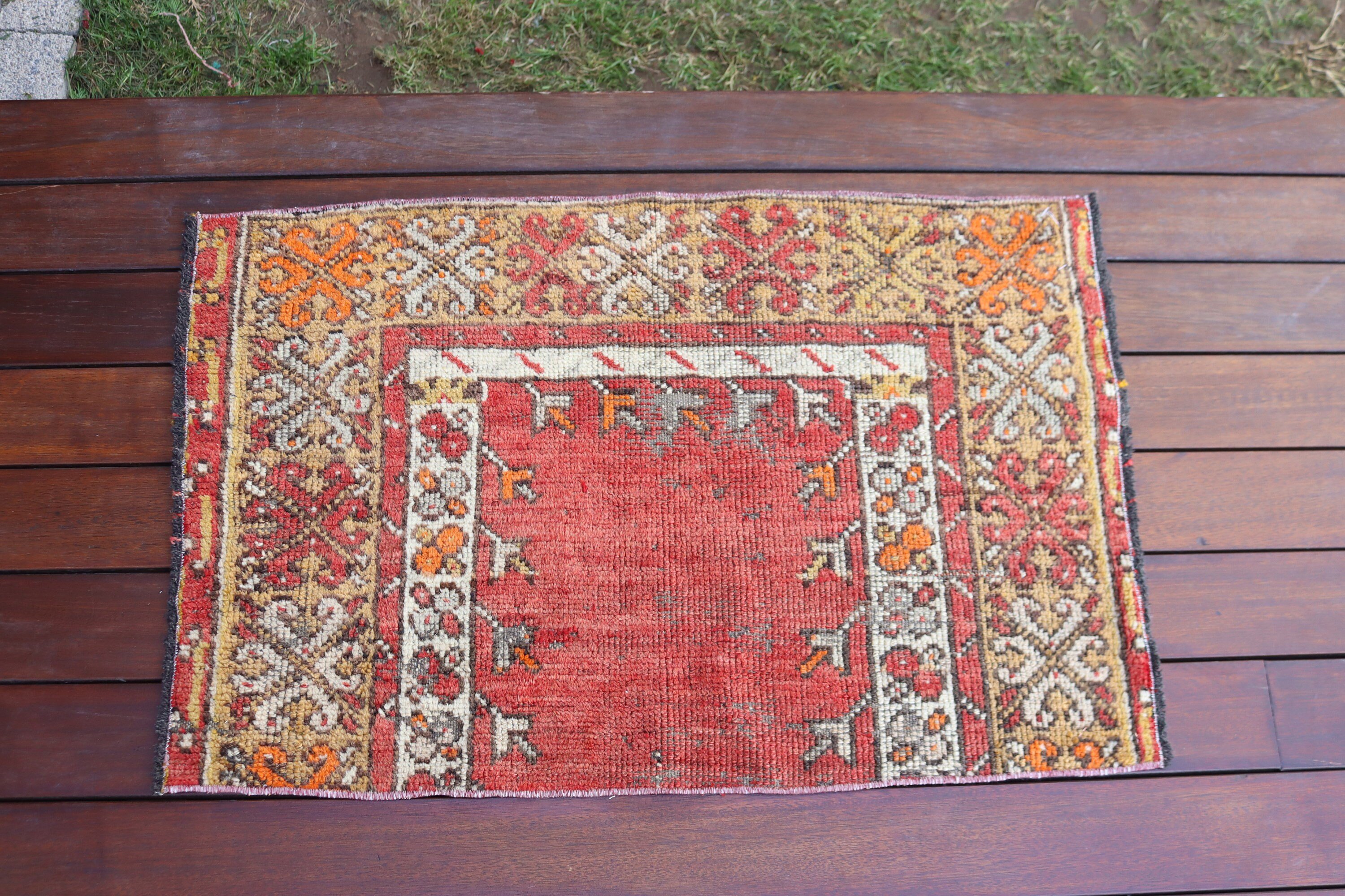 Türk Halıları, Küçük Vintage Halı, Boho Halıları, Oushak Halıları, Vintage Halıları, Araba Paspas Halısı, Düz Dokuma Halı, Kırmızı 1.7x2.6 ft Küçük Halı