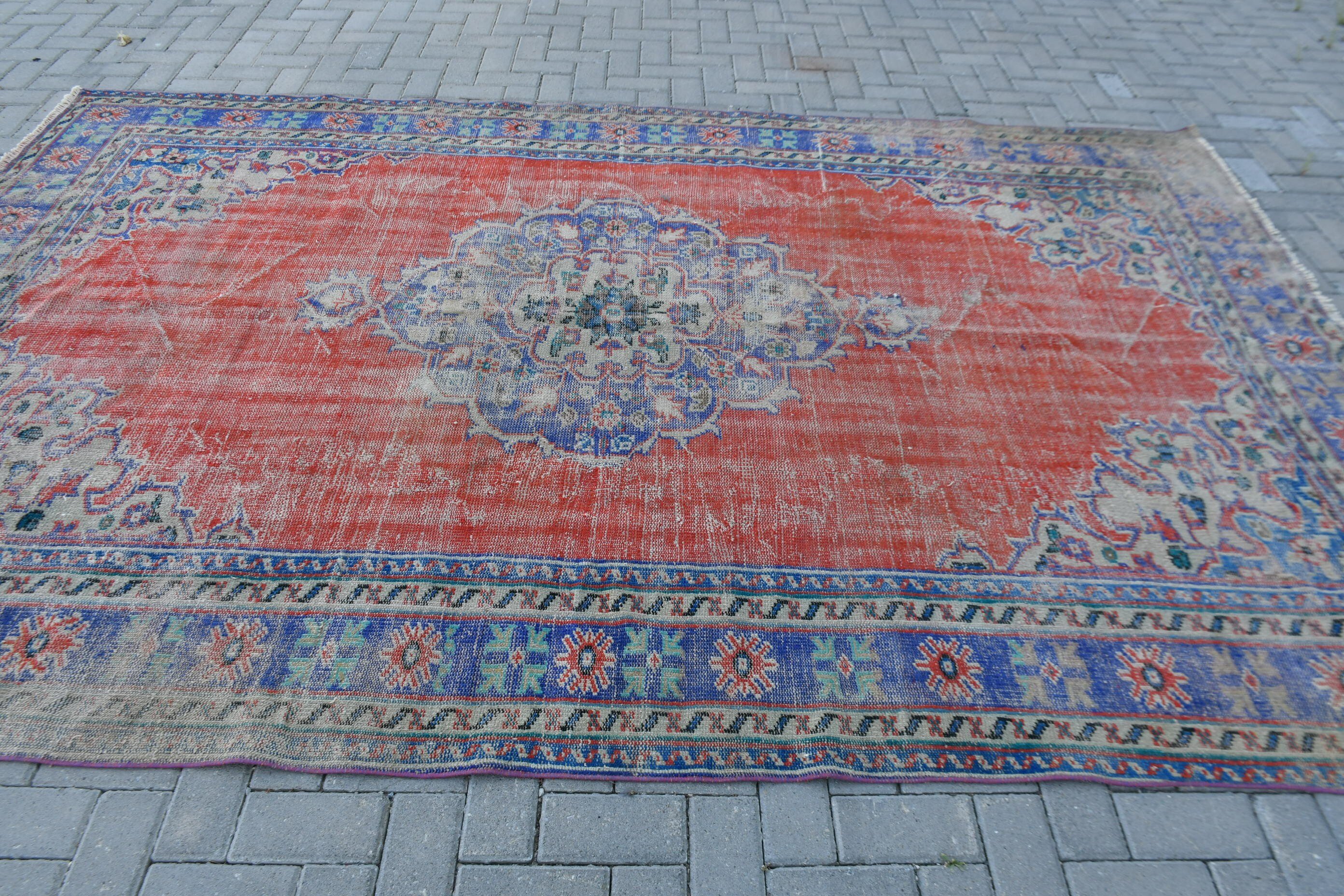 Turkish Rugs, Living Room Rugs, Bedroom Rugs, Pale Rug, Red Floor Rug, Vintage Rugs, Dining Room Rug, 7x10.6 ft Oversize Rugs, Oriental Rug