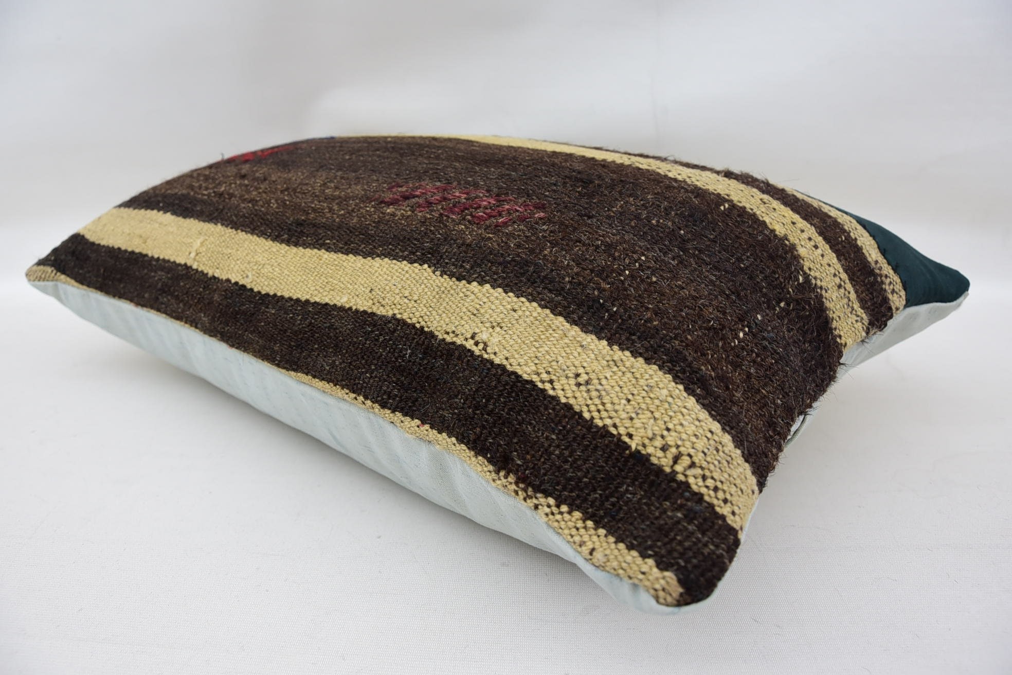 Kilim Pillow, 16"x24" Brown Pillow, Anatolian Pillow Sham, Handmade Kilim Cushion, Pillow for Couch, Knitted Pillow, Pastel Pillow Case