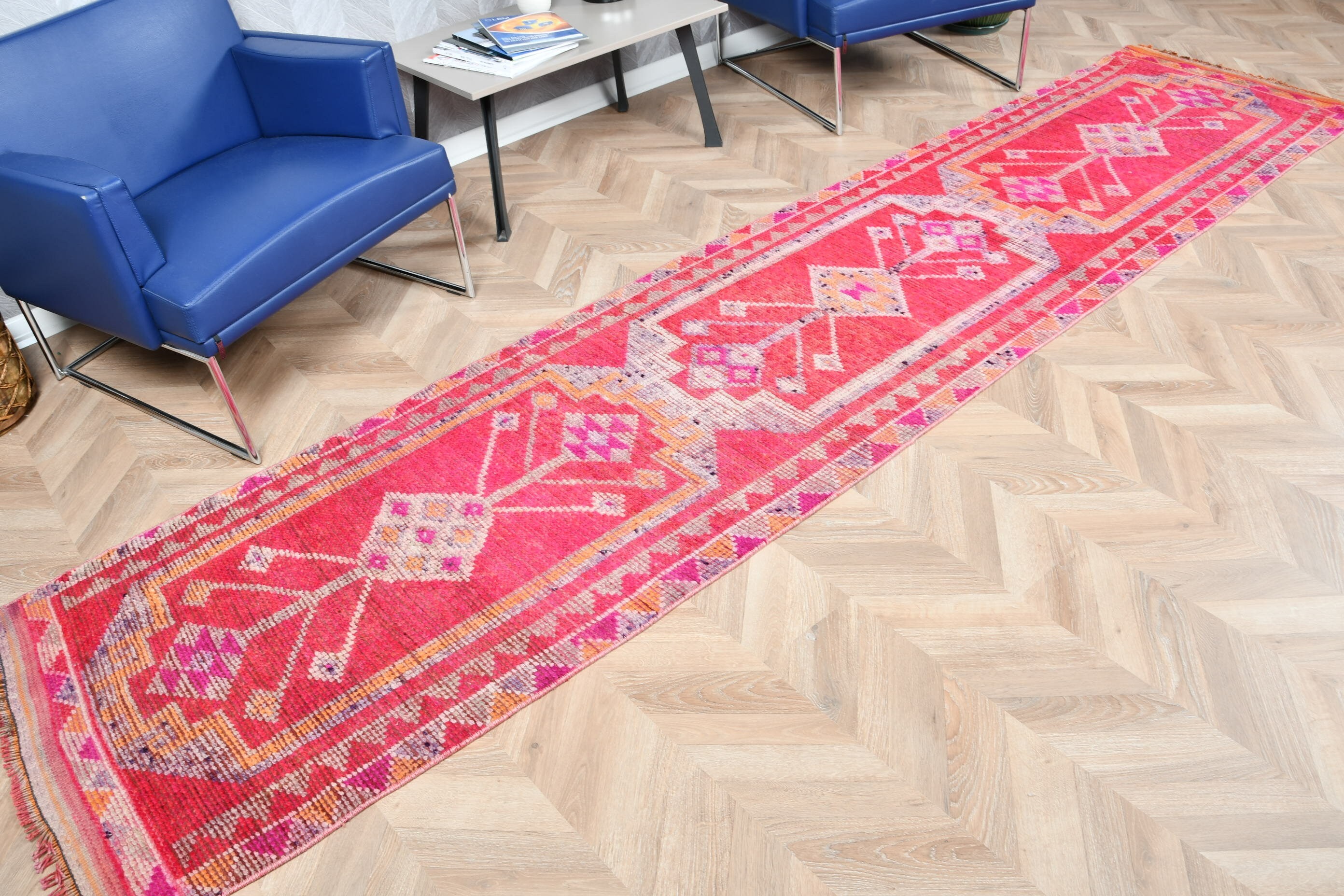 Koridor Halısı, Koridor Halıları, Türk Halıları, Vintage Halı, Pastel Halı, Ev Dekorasyonu Halıları, 2.7x12.2 ft Runner Halısı, Pembe Oryantal Halılar, Yatak Odası Halısı