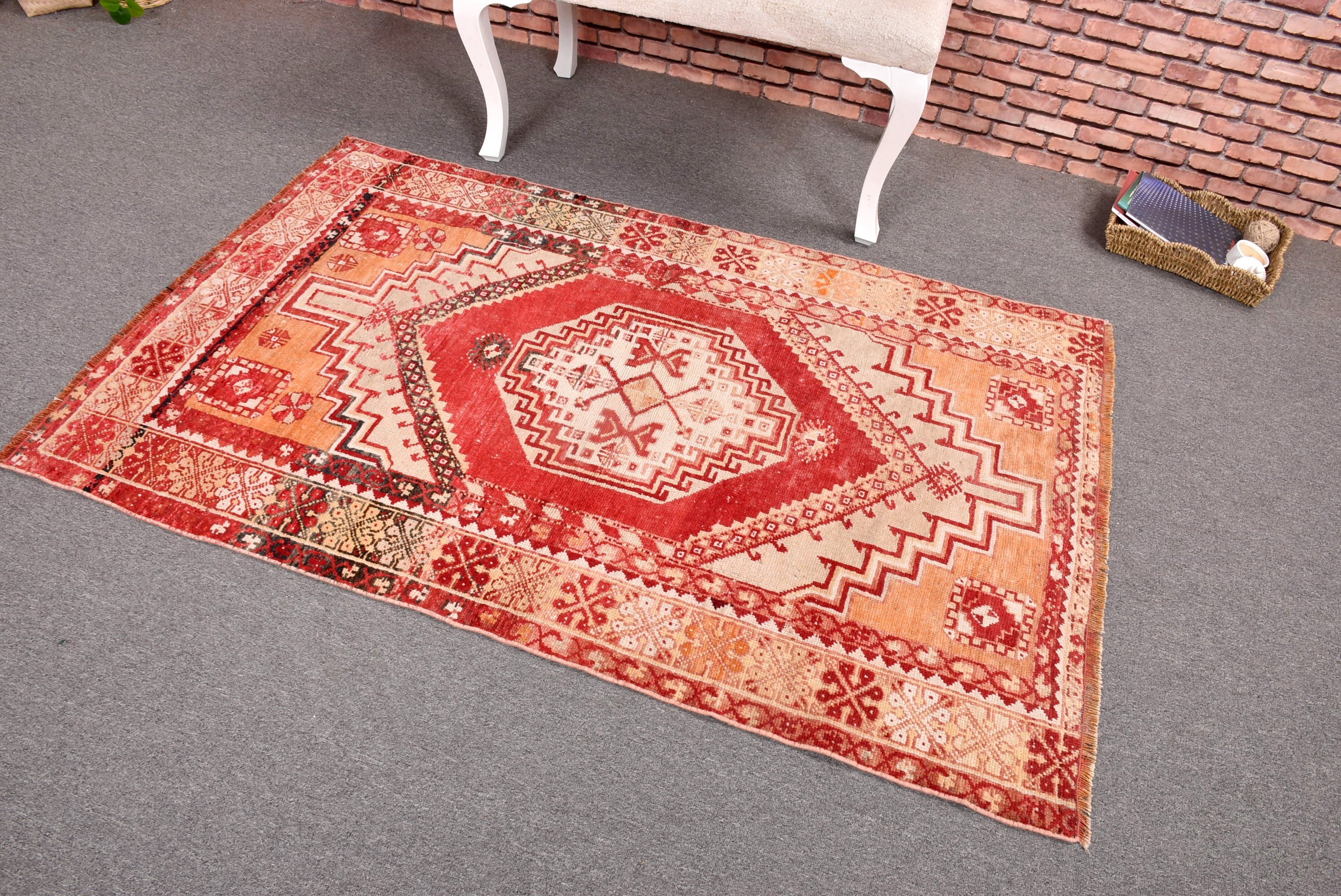 3.5x5.4 ft Accent Rug, Entry Rugs, Office Rugs, Decorative Rug, Turkish Rug, Red Kitchen Rugs, Cool Rug, Vintage Rugs, Floor Rugs