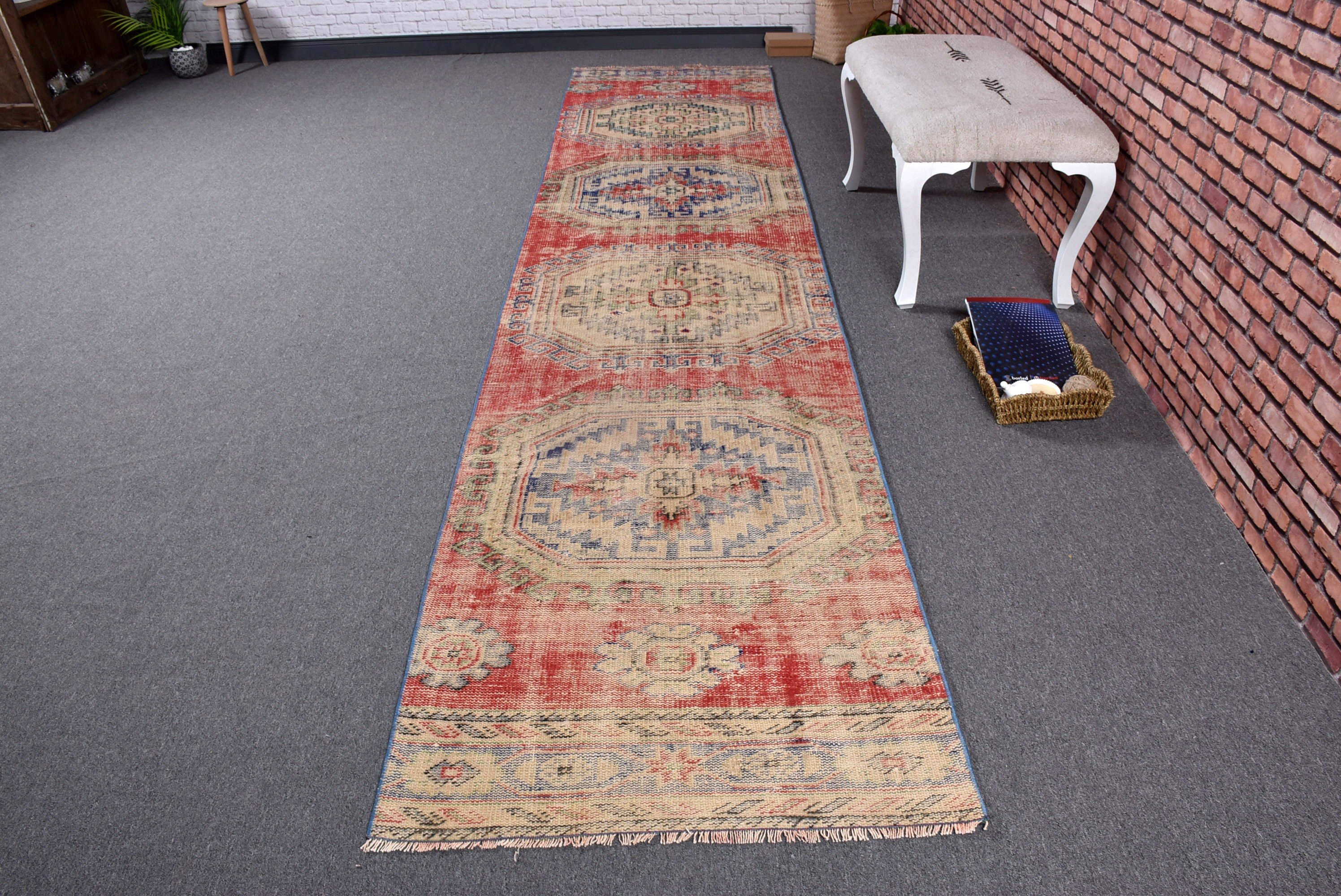 Cool Rugs, Stair Rugs, Long Runner Rugs, Red Kitchen Rug, Luxury Rugs, Vintage Rug, Neutral Rug, Turkish Rugs, 2.8x12.4 ft Runner Rugs