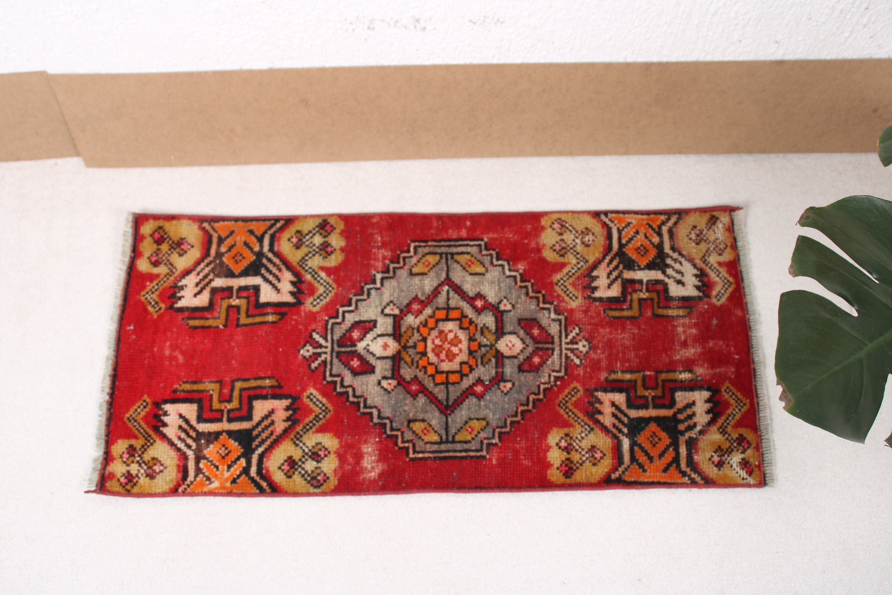 Oryantal Halı, Giriş Halıları, 1.4x3 ft Küçük Halı, Vintage Halı, Kapı Paspası Halıları, Kırmızı Geometrik Halı, Düz Dokuma Halı, Banyo Halıları, Türk Halısı