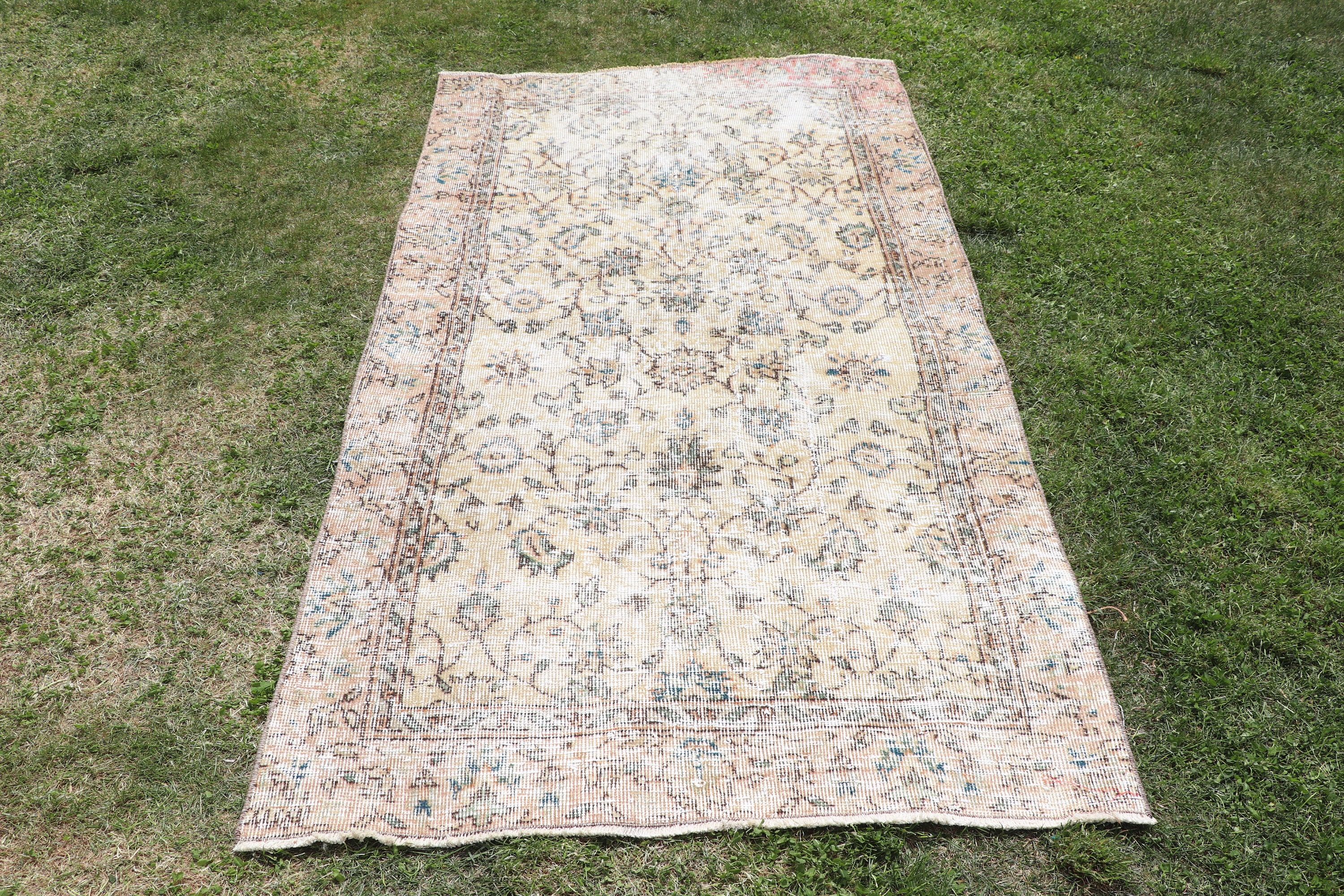 Türkiye Halısı, Vintage Halılar, Dekoratif Halılar, Türk Halıları, Bej Soğuk Halı, Dekoratif Halılar, 3,3x6,2 ft Aksan Halıları, Antika Halı, Yün Halı