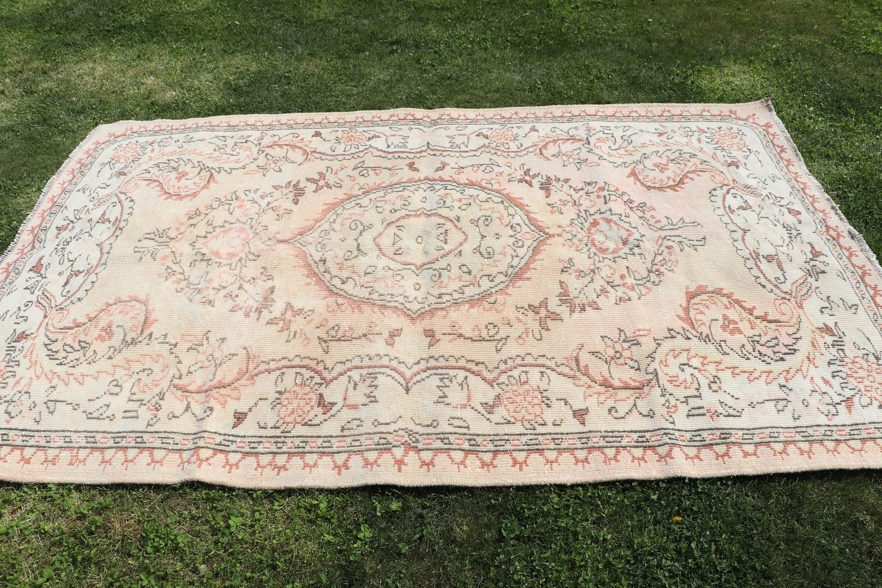 5.4x8.5 ft Büyük Halı, Türk Halısı, Büyük Oushak Halıları, Vintage Halı, El Dokuma Halı, Oturma Odası Halıları, Bej Oryantal Halı, Geometrik Halılar