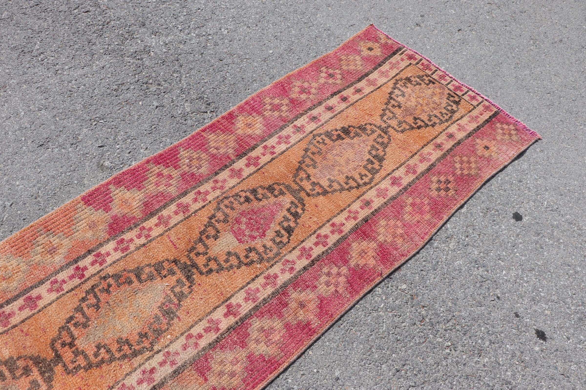 2.4x11.4 ft Runner Rug, Turkish Rugs, Vintage Rugs, Oriental Rug, Orange Anatolian Rugs, Wool Rugs, Hallway Rug, Natural Rugs, Corridor Rug