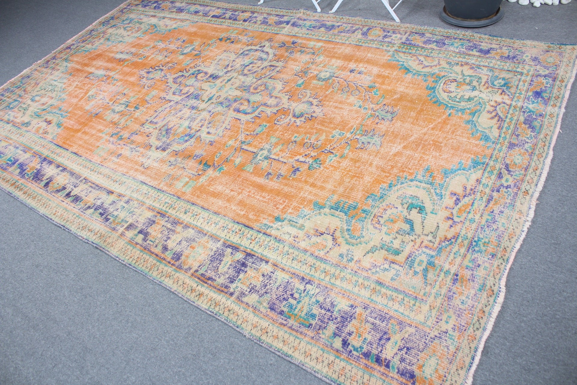 Retro Rug, Orange Cool Rugs, Kitchen Rugs, 5.9x9.5 ft Large Rug, Turkish Rugs, Vintage Rug, Dining Room Rugs, Floor Rugs, Living Room Rugs