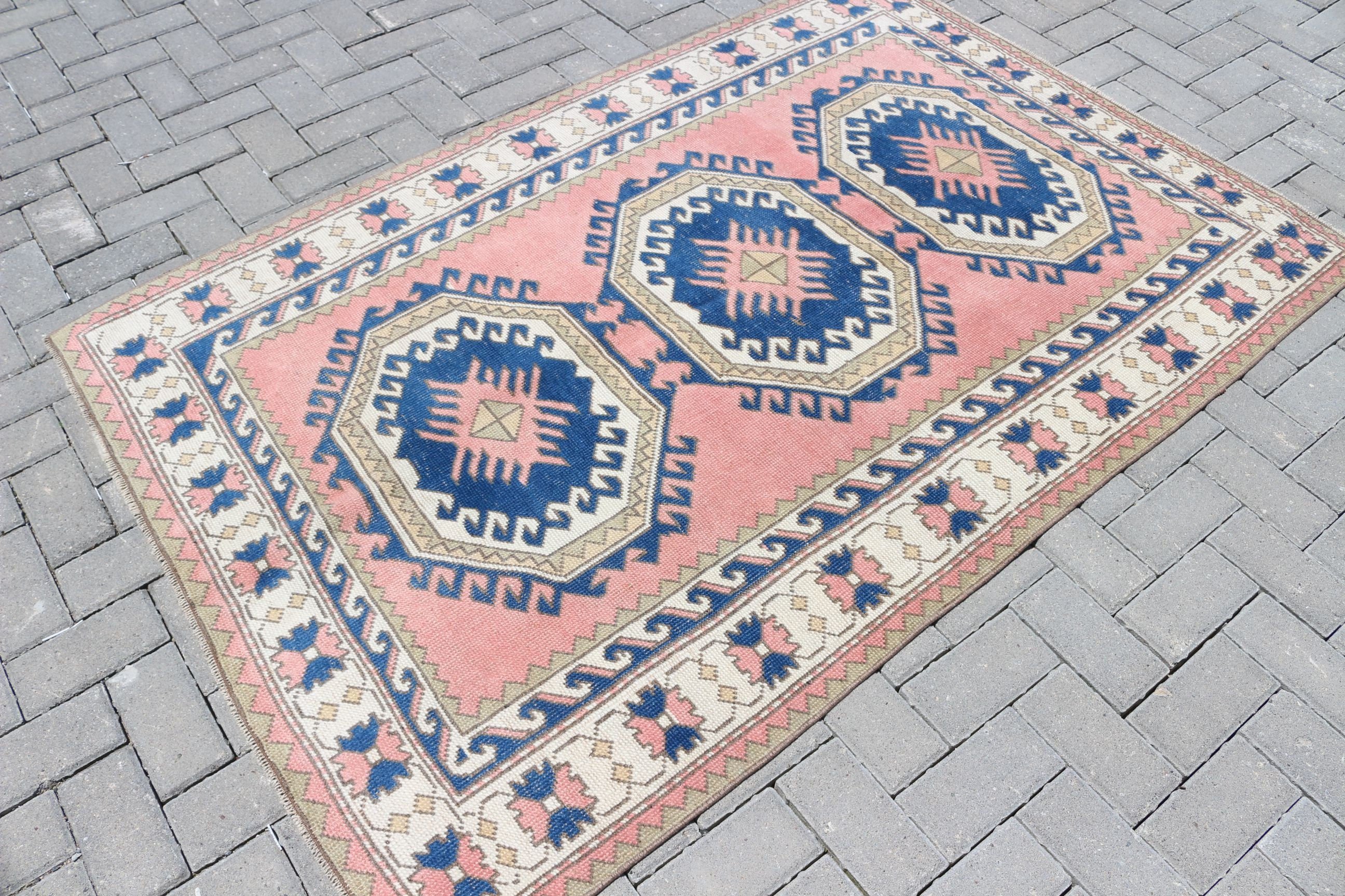 Blue Cool Rugs, Turkish Rug, Kitchen Rugs, Antique Rug, Anatolian Rugs, Rugs for Bedroom, Vintage Rug, 4.1x6.1 ft Area Rug, Bedroom Rug