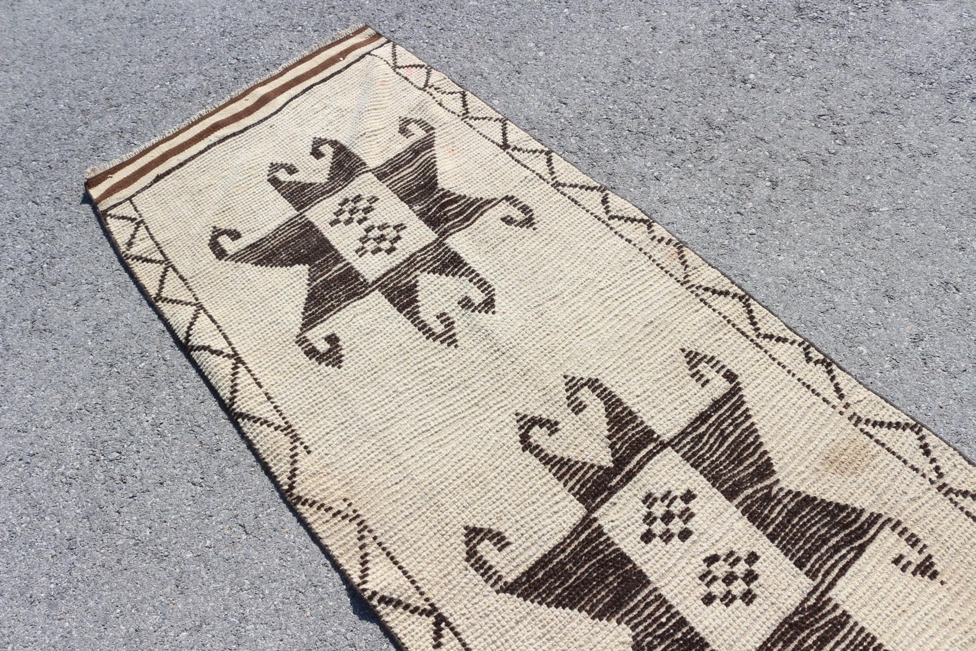 Beige  2.8x10.8 ft Runner Rug, Wool Rug, Turkish Rugs, Floor Rugs, Retro Rug, Vintage Rug, Rugs for Runner, Hallway Rug