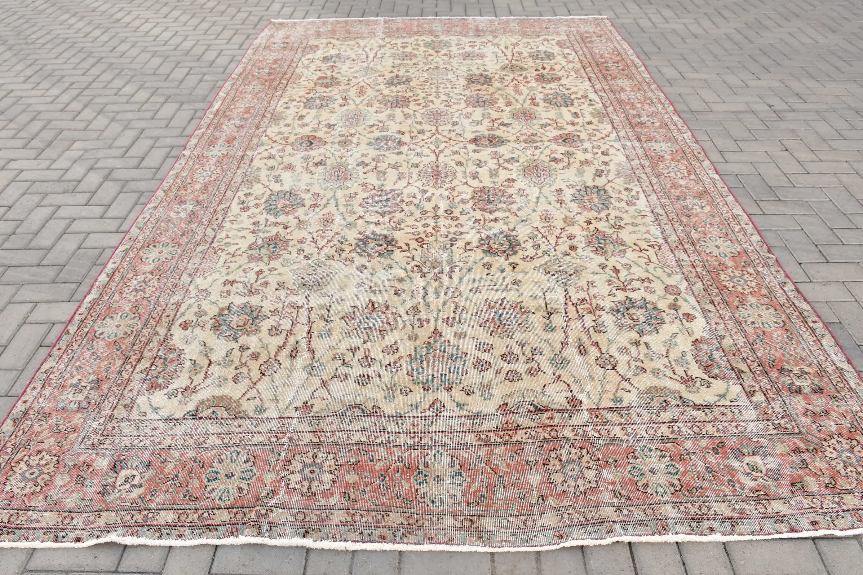 Beige  7.7x12.6 ft Oversize Rug, Saloon Rug, Turkish Rug, Oriental Rug, Anatolian Rugs, Dining Room Rug, Art Rug, Vintage Rug