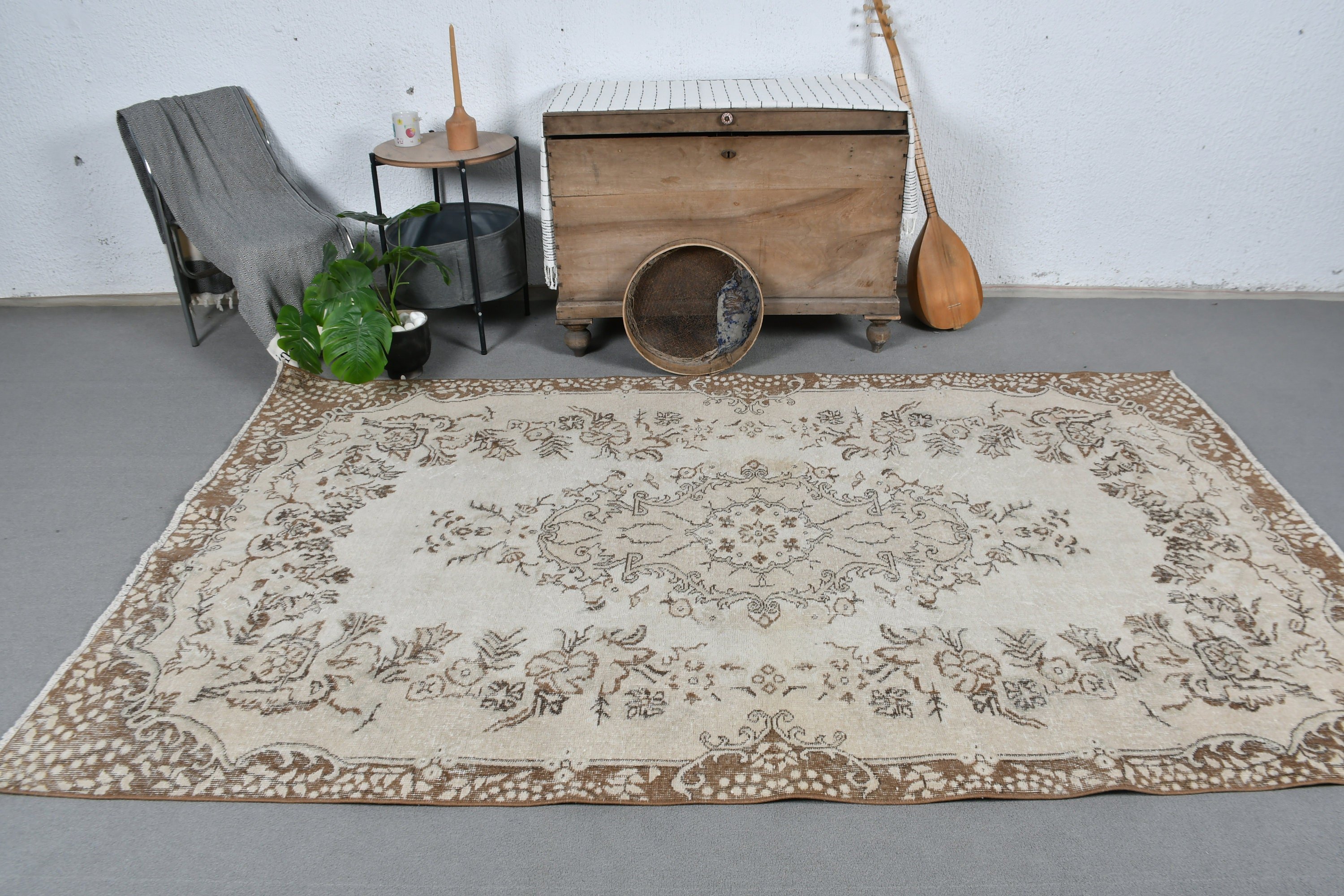 Oushak Rug, Turkish Rug, Salon Rugs, Beige Floor Rug, 5.2x8.7 ft Large Rug, Floor Rugs, Rugs for Bedroom, Vintage Rug, Living Room Rug