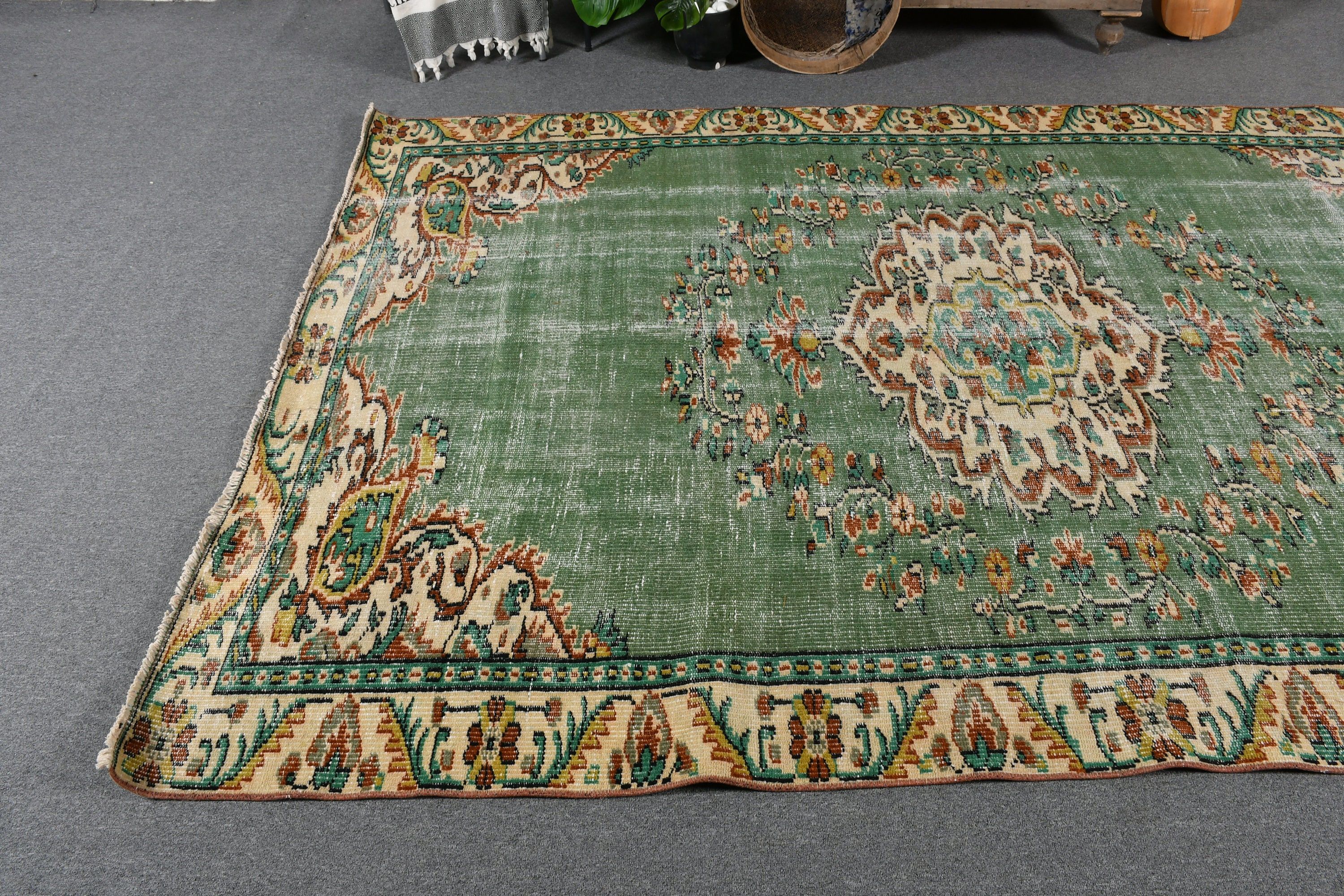 Fas Halıları, Salon Halısı, Yatak Odası Halıları, Yeşil Antika Halı, Eski Halı, Vintage Halı, 5.9x9.3 ft Büyük Halı, Anadolu Halıları, Türk Halısı, Sanat Halısı