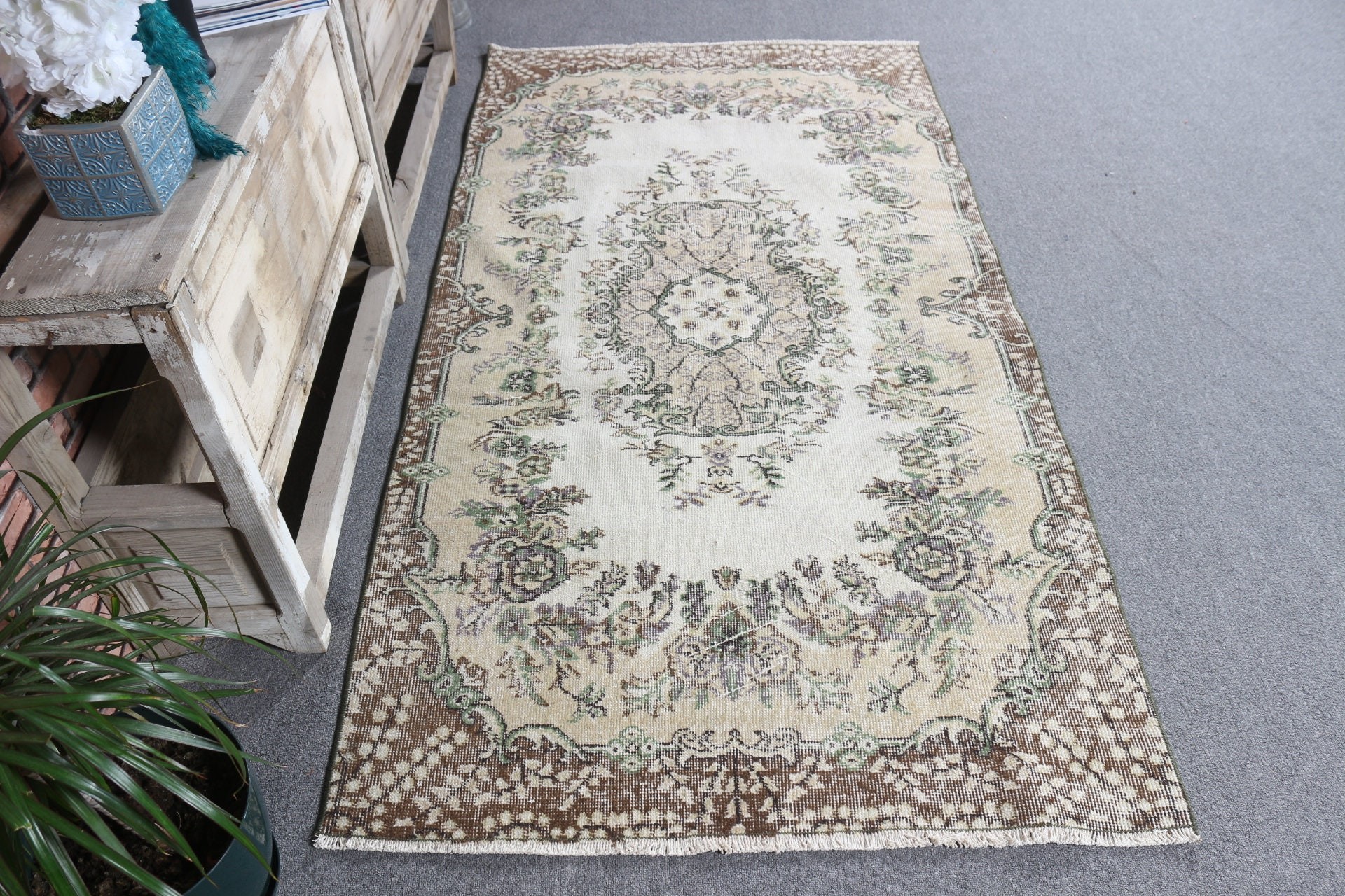 Floor Rug, Beige Moroccan Rug, 3.5x6.6 ft Accent Rugs, Rugs for Nursery, Turkish Rug, Aesthetic Rug, Vintage Rug, Bedroom Rug, Kitchen Rug