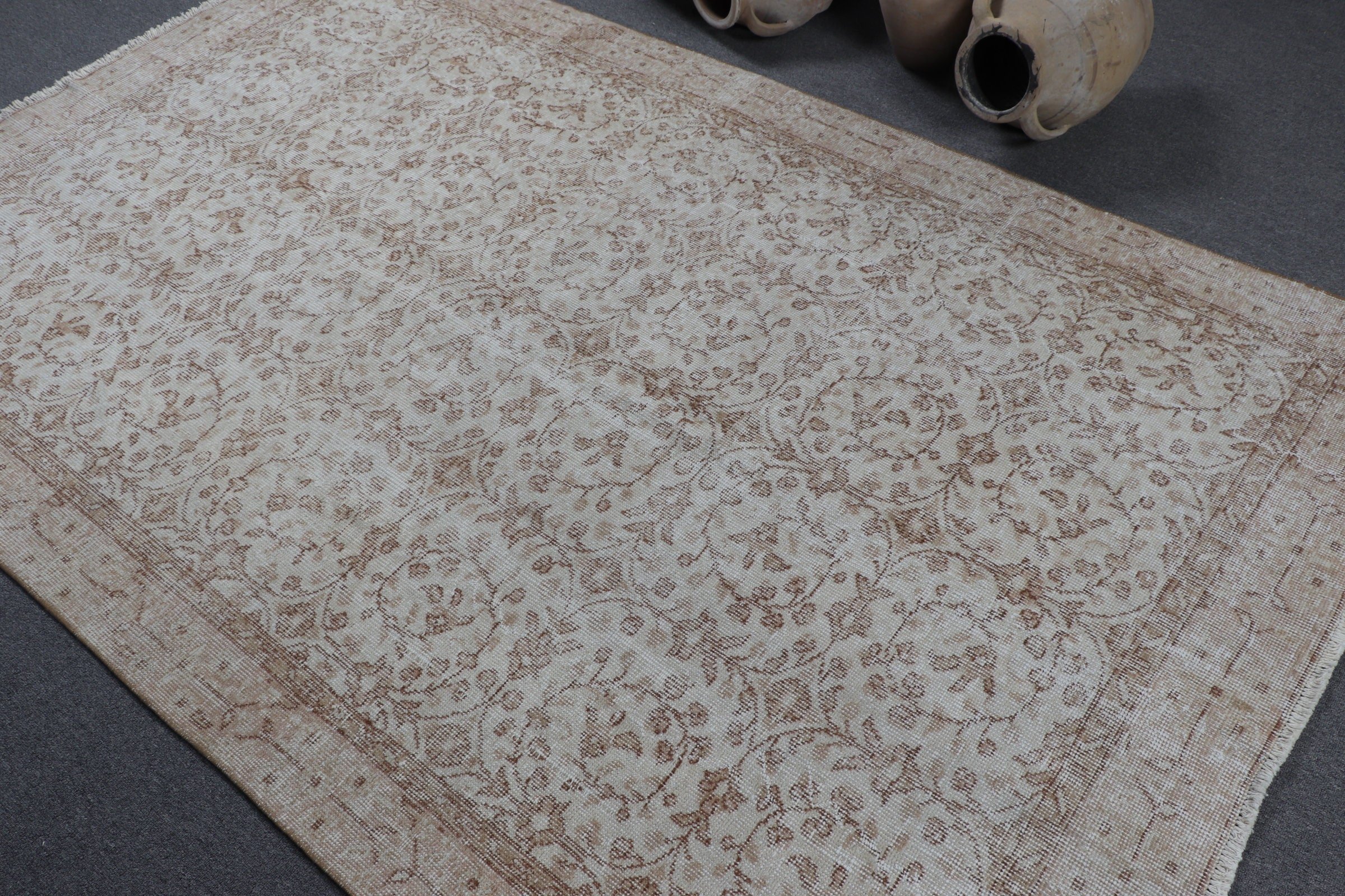 Beige Antique Rugs, Vintage Rug, Kitchen Rug, Salon Rug, Oushak Rugs, Pale Rug, Turkish Rug, 5.2x8.4 ft Large Rugs, Dining Room Rug