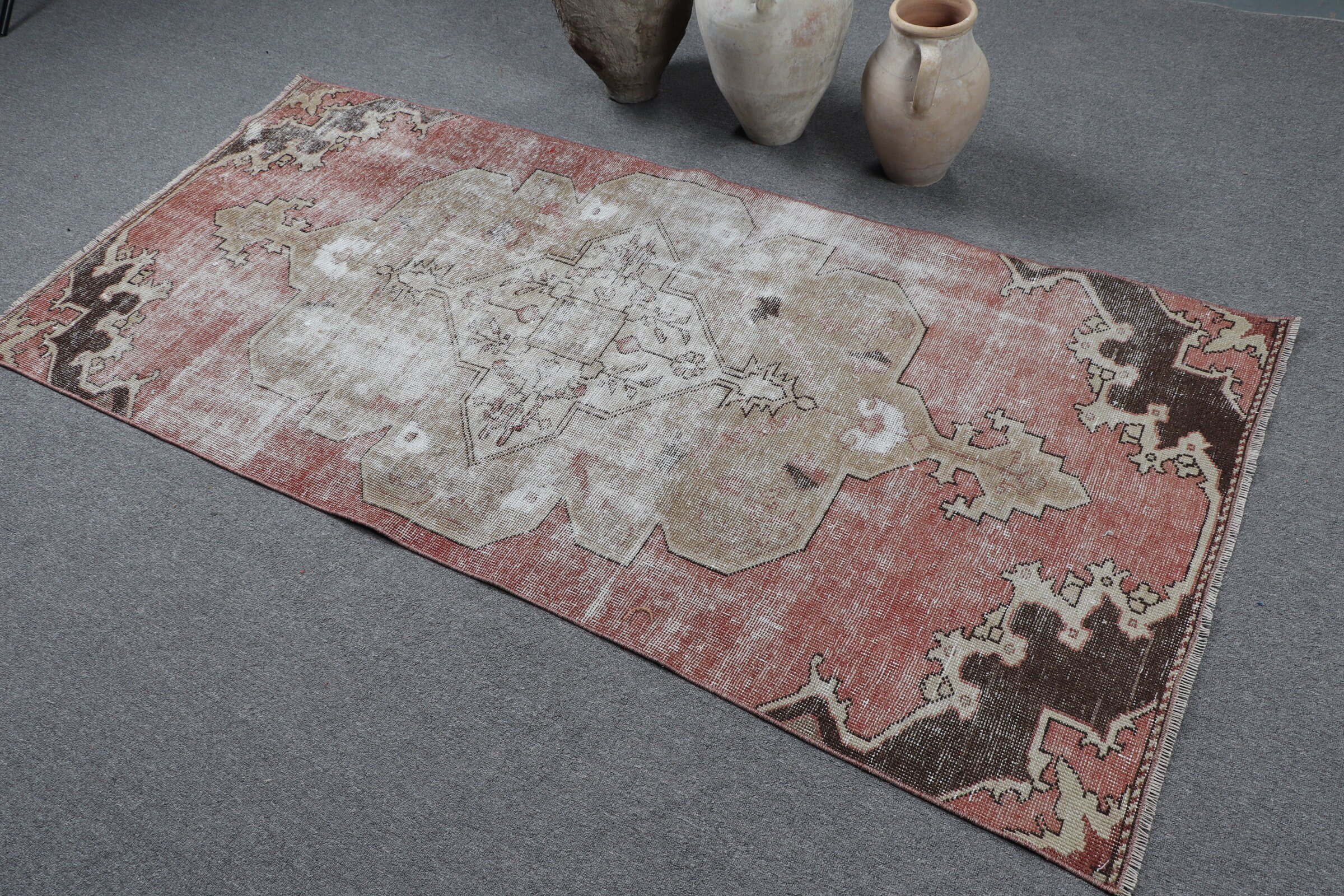 Office Rug, Bedroom Rug, Red Antique Rug, Floor Rug, Vintage Rug, Turkish Rug, Nursery Rugs, 3.2x6.9 ft Accent Rugs, Rugs for Bedroom