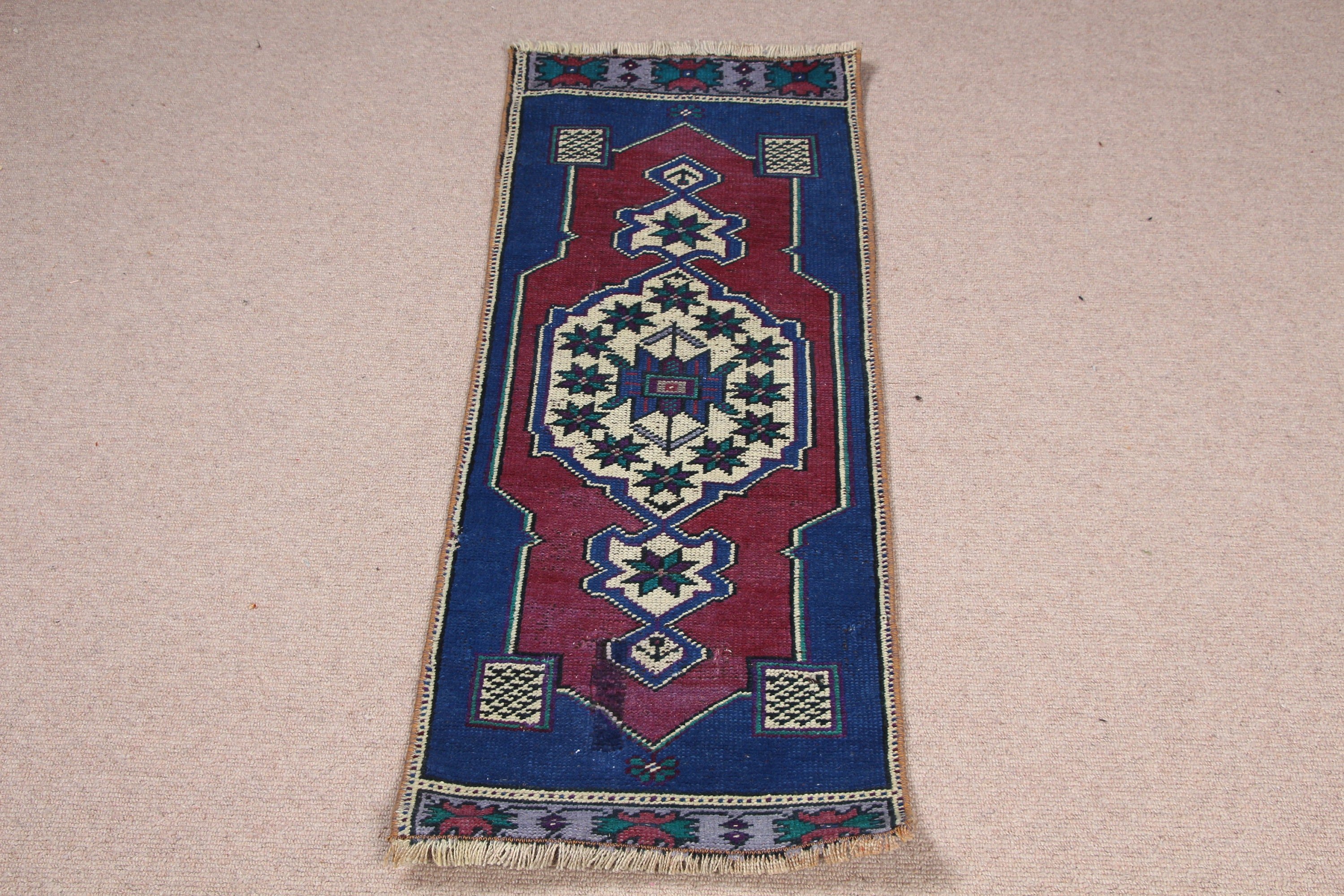 Vintage Rug, Bath Rugs, 1.3x3.6 ft Small Rug, Turkish Rug, Rugs for Car Mat, Blue Kitchen Rugs, Moroccan Rug, Nursery Rug, Oriental Rug