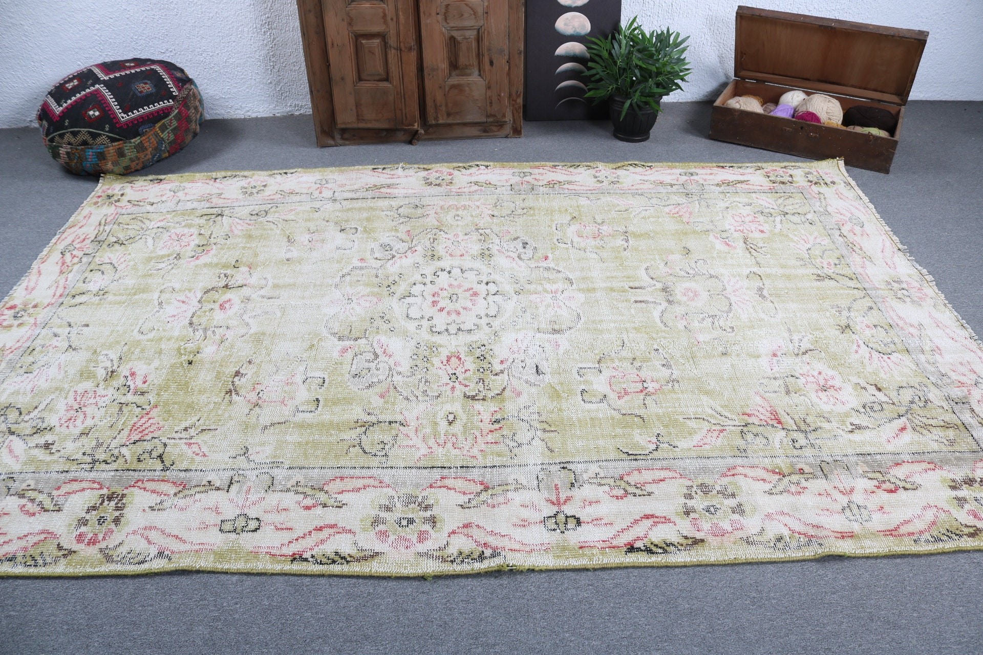 El Dokuma Halılar, Büyük Boho Halılar, 6.3x9.5 ft Büyük Halı, Anadolu Halıları, Yeşil Antika Halılar, Vintage Halı, Büyük Vintage Halılar, Türk Halısı