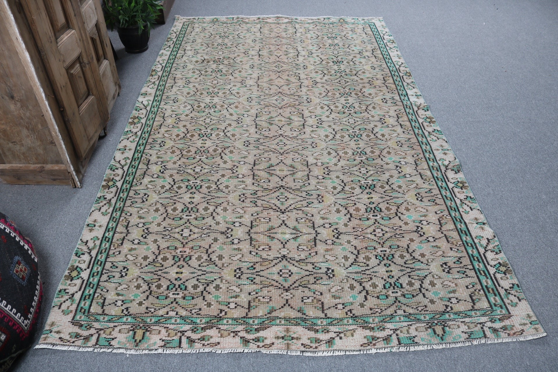 5.4x9 ft Büyük Halılar, Açıklama Halıları, Büyük Oushak Halısı, Büyük Vintage Halısı, Türk Halısı, Vintage Halıları, Kahverengi Ev Dekor Halısı, Mutfak Halıları