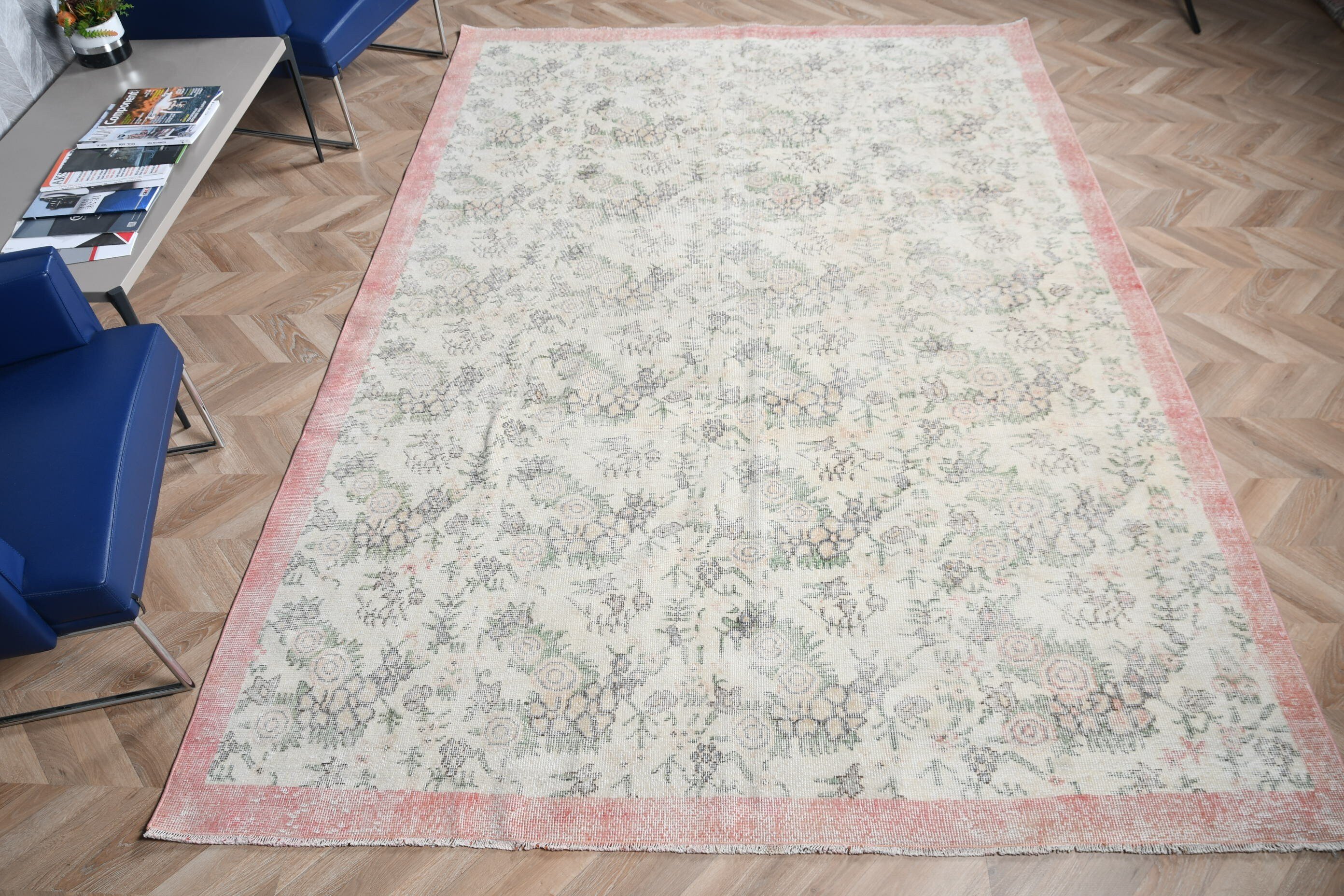 Bohemian Rugs, Dining Room Rug, Vintage Rug, Saloon Rug, 7x10.1 ft Oversize Rug, Beige Oushak Rug, Antique Rugs, Turkish Rug