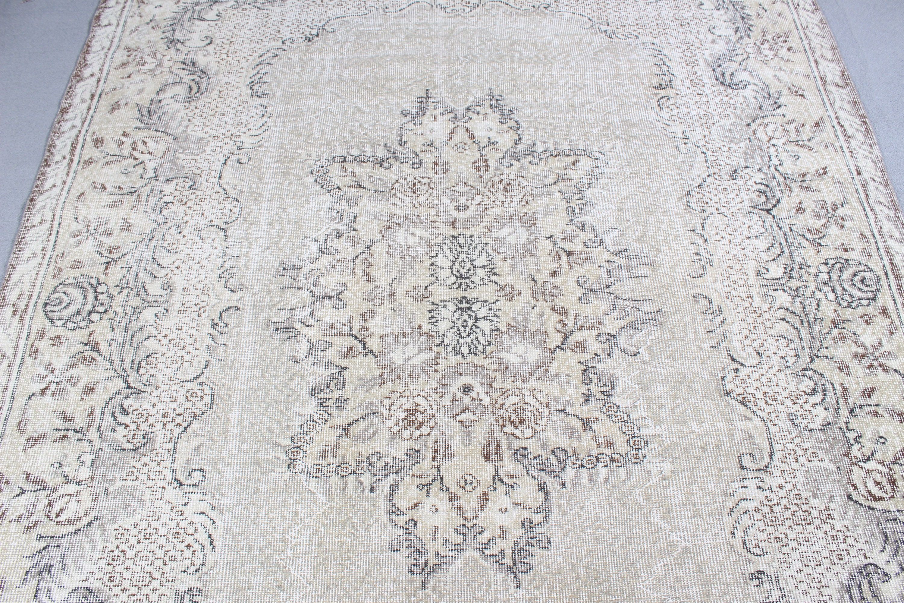 Oryantal Halılar, Vintage Halı, Büyük Oushak Halı, Bej 6,3x9,6 ft Büyük Halılar, Büyük Boho Halı, Türk Halıları, Antika Halı