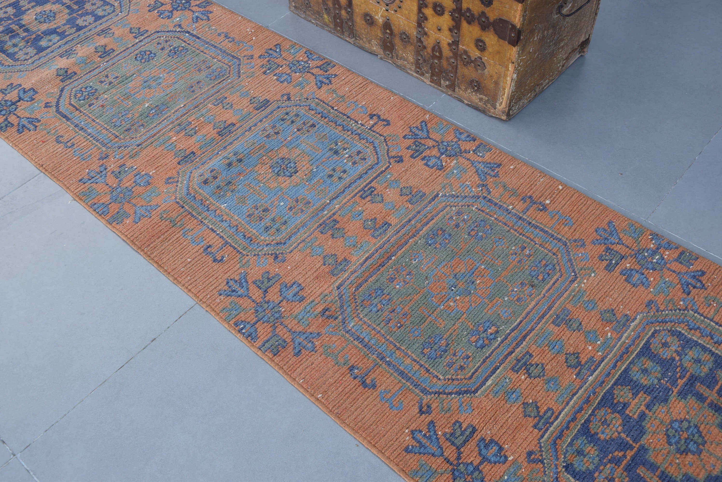 Orange Bedroom Rug, Corridor Rug, Hallway Rugs, Rugs for Stair, Floor Rug, 2.5x10.6 ft Runner Rugs, Wool Rugs, Vintage Rug, Turkish Rug