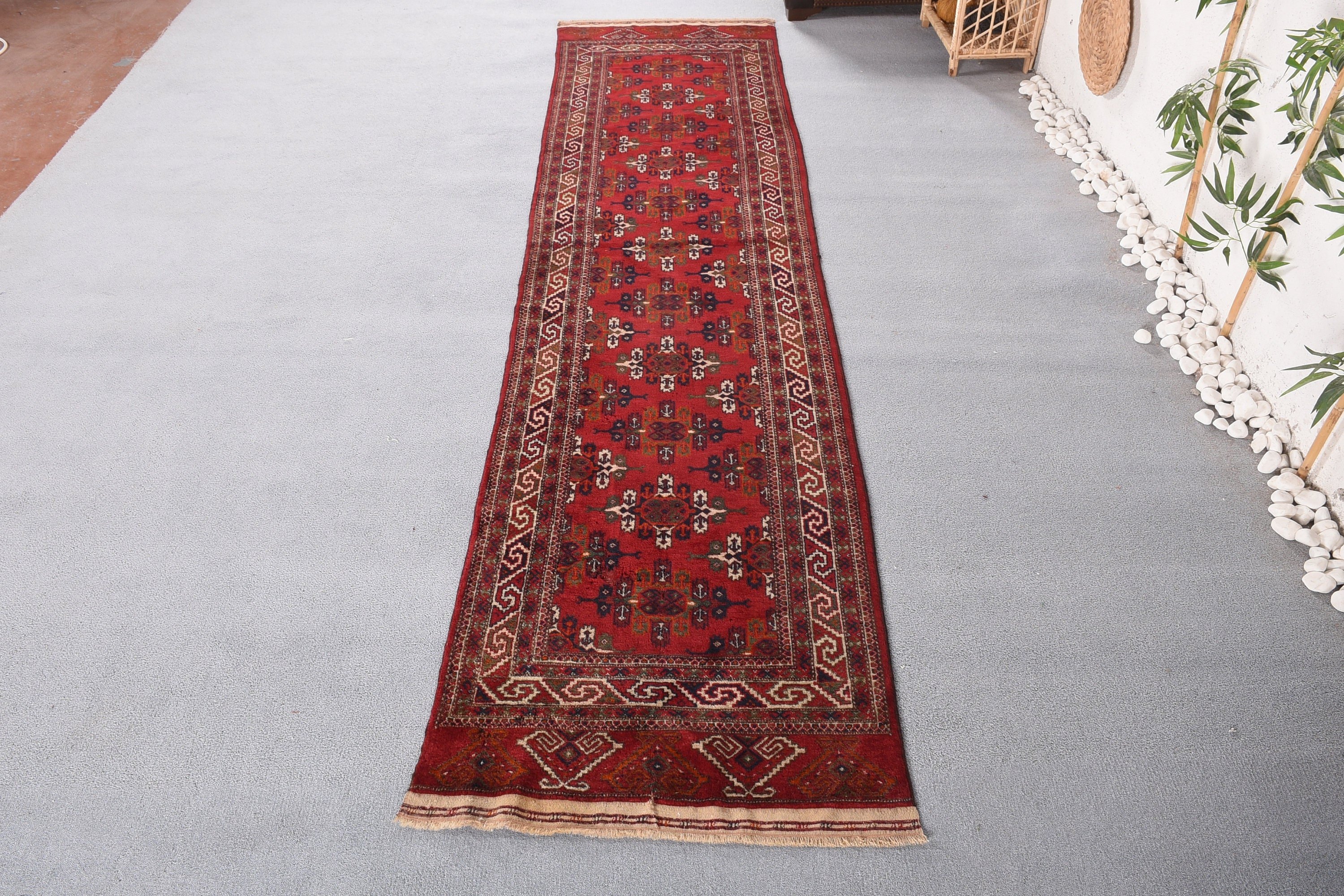 Office Rugs, Turkish Rugs, Hallway Rug, 2.6x11.2 ft Runner Rugs, Red Moroccan Rugs, Wool Rug, Vintage Rug, Rugs for Hallway