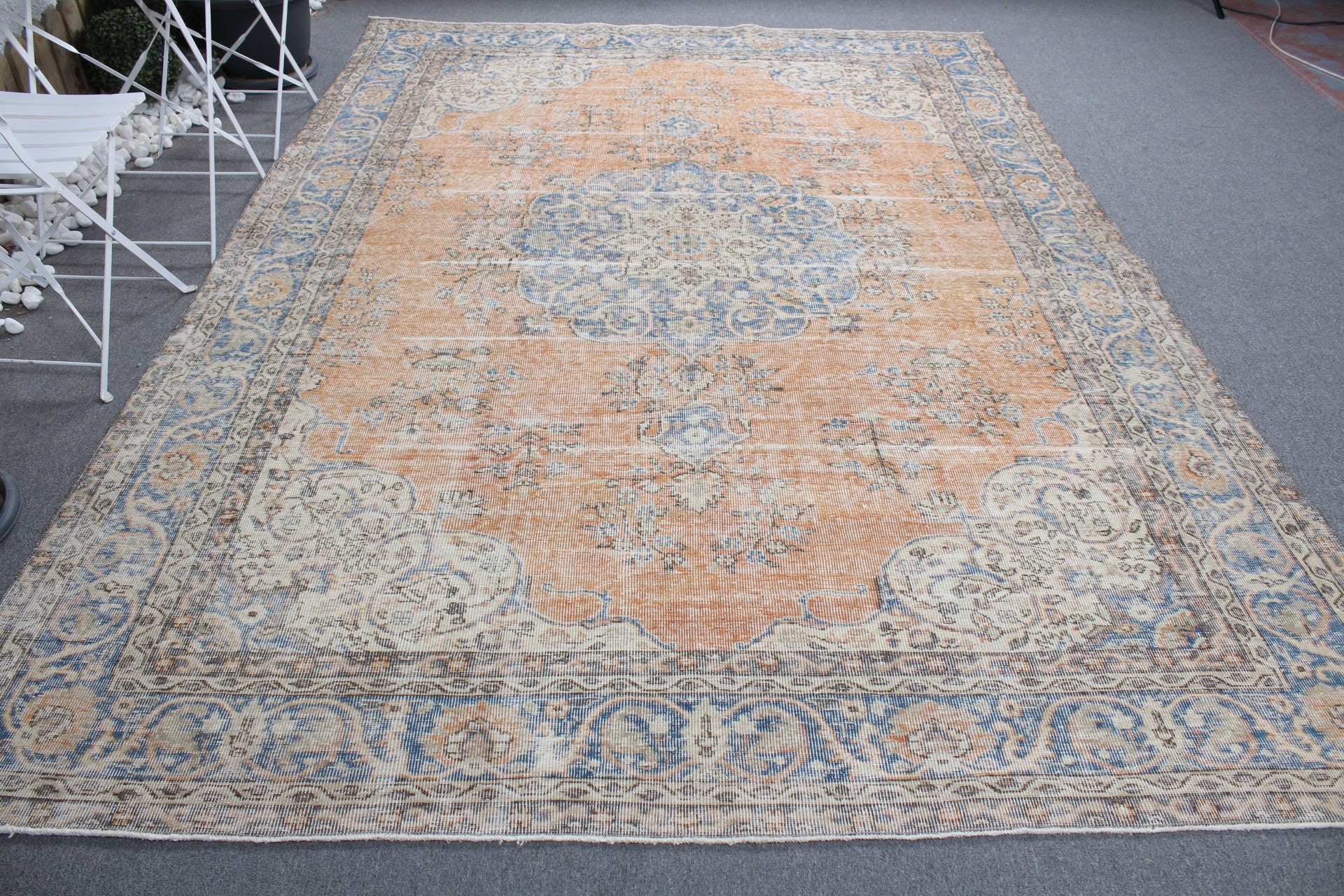 Turuncu Anadolu Halıları, Oushak Halıları, Sanat Halıları, 7,6x10,5 ft Büyük Boy Halı, Yemek Odası Halısı, Salon Halısı, Yün Halılar, Vintage Halılar, Türk Halıları