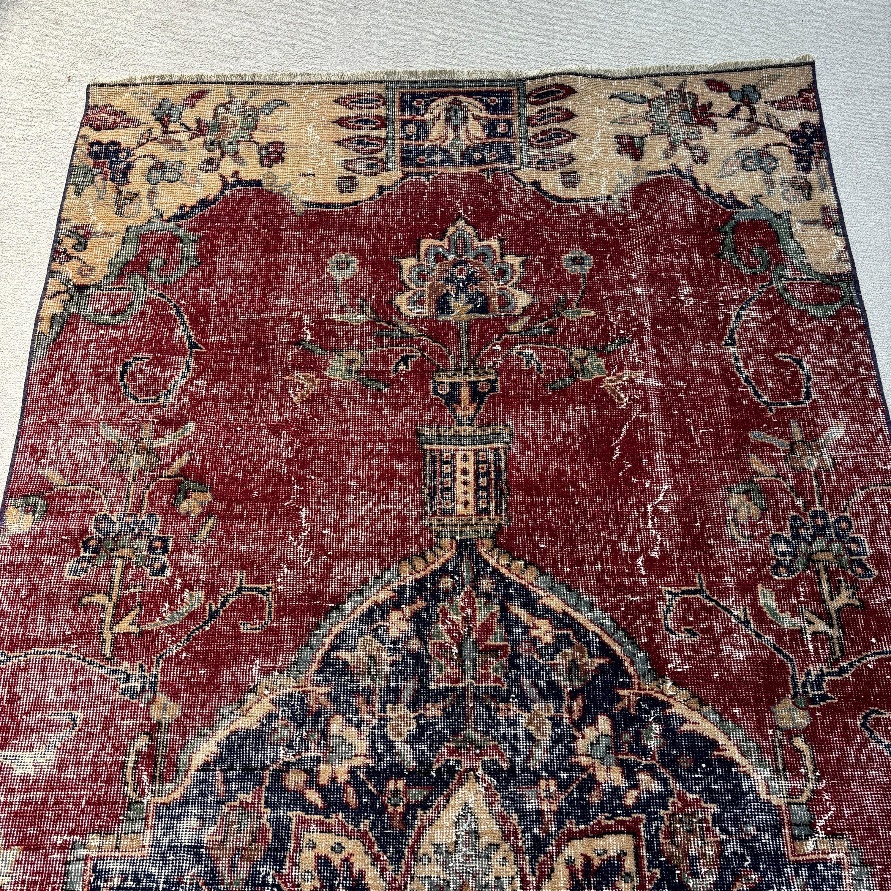 Turkish Rugs, Turkey Rugs, Oriental Rug, Kitchen Rugs, Vintage Rug, Antique Rug, Red  4.3x7.7 ft Area Rugs, Floor Rug