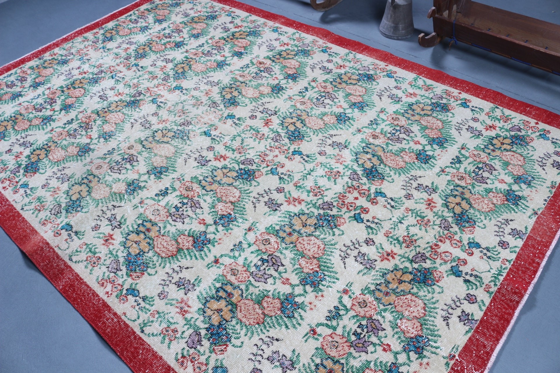 Vintage Halılar, Kırmızı Yün Halı, 6.4x9.6 ft Büyük Halı, Türk Halısı, Oryantal Halılar, Anadolu Halısı, Yatak Odası Halısı, Oturma Odası Halıları, Salon Halıları